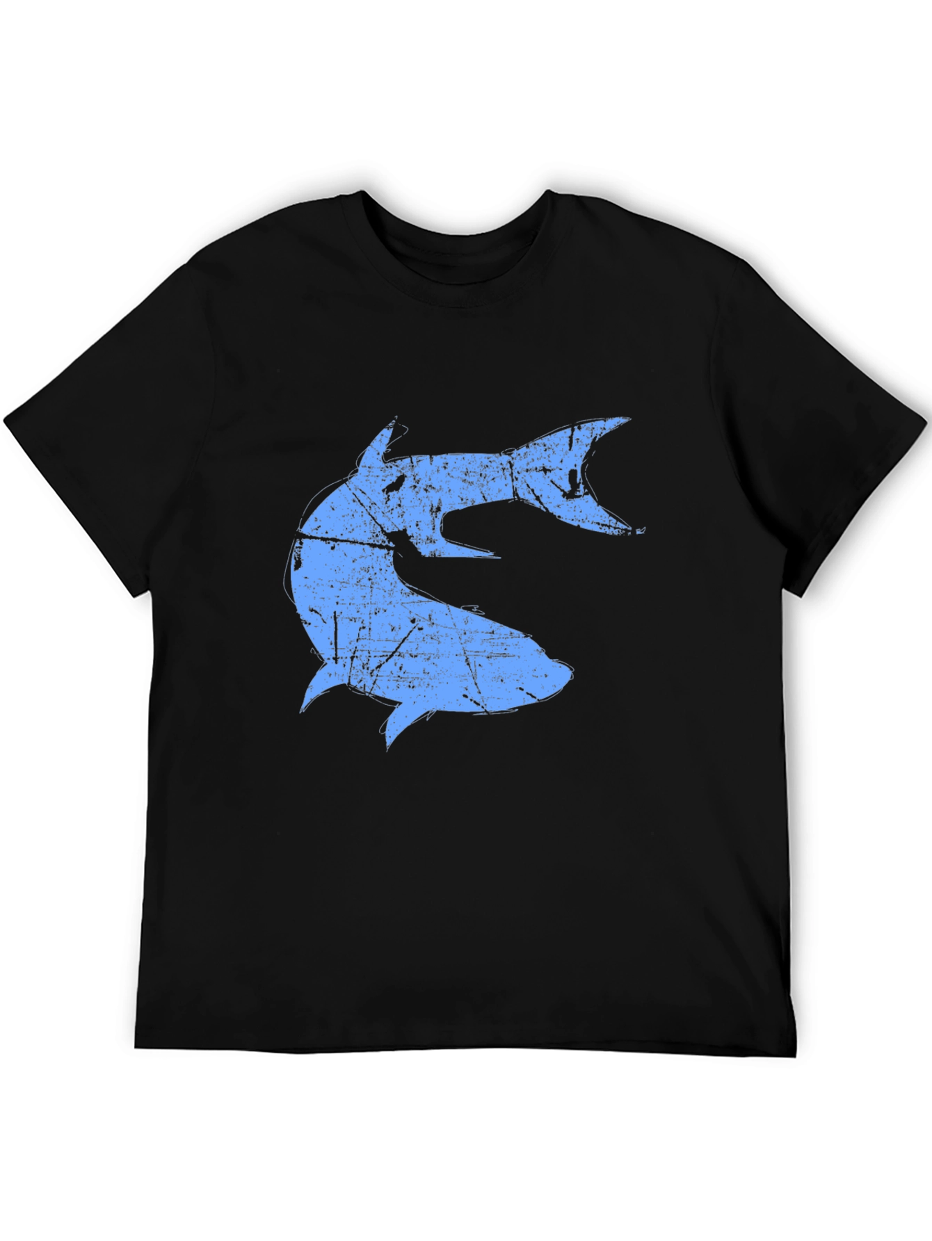 Distressed Blue Shark Graphic Black T-Shirt