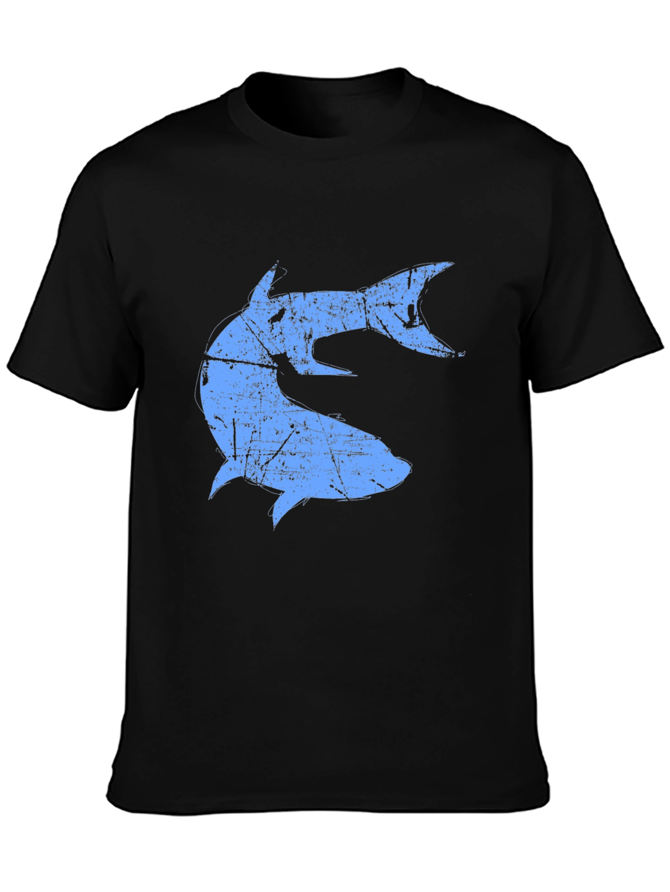 Distressed Blue Shark Graphic Black T-Shirt