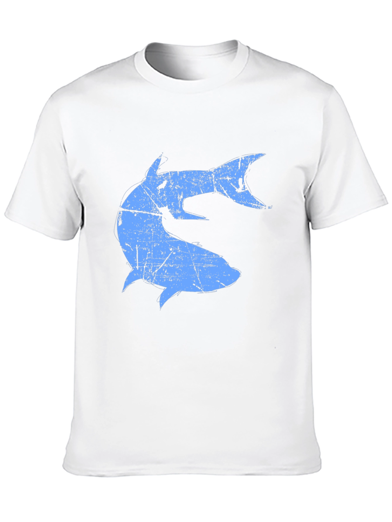 Distressed Blue Shark Graphic Black T-Shirt