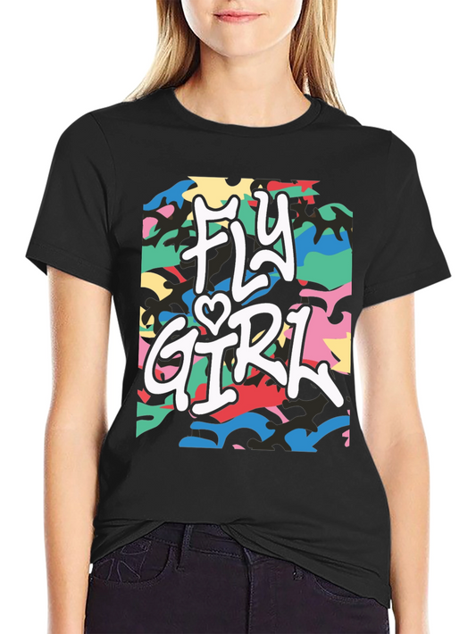 Fly Girl Graphic Tee - Urban Camo Design