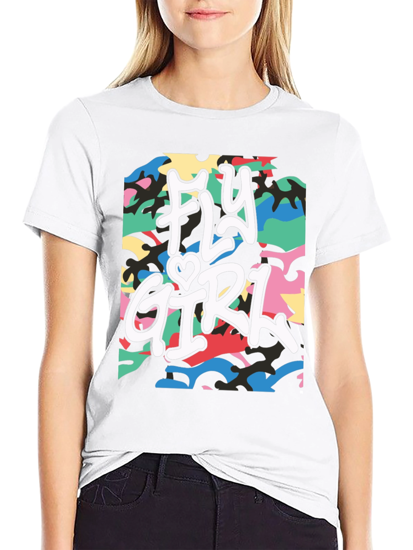 Fly Girl Graphic Tee - Urban Camo Design