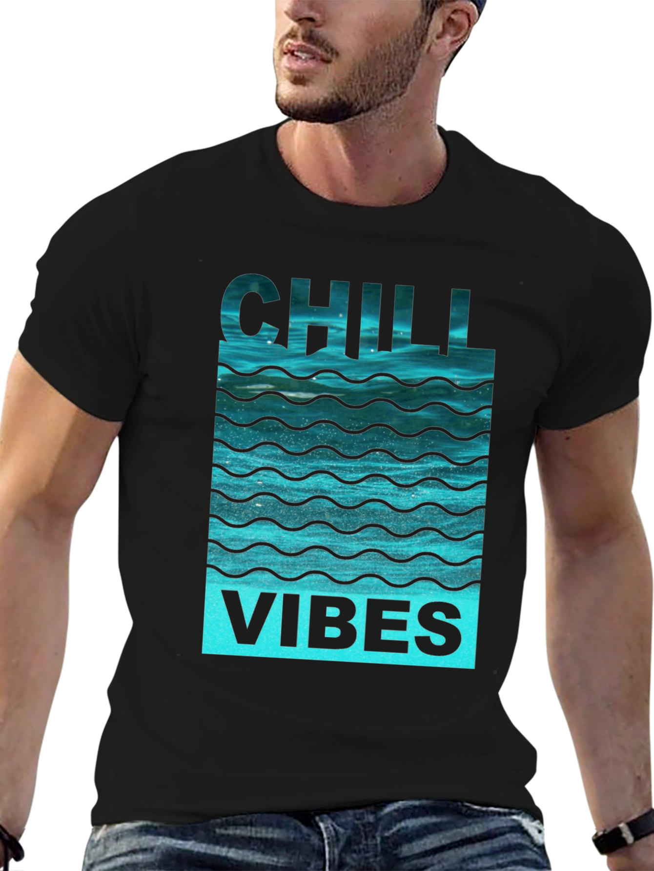 Chill Vibes Graphic Tee - Black Cotton Comfort