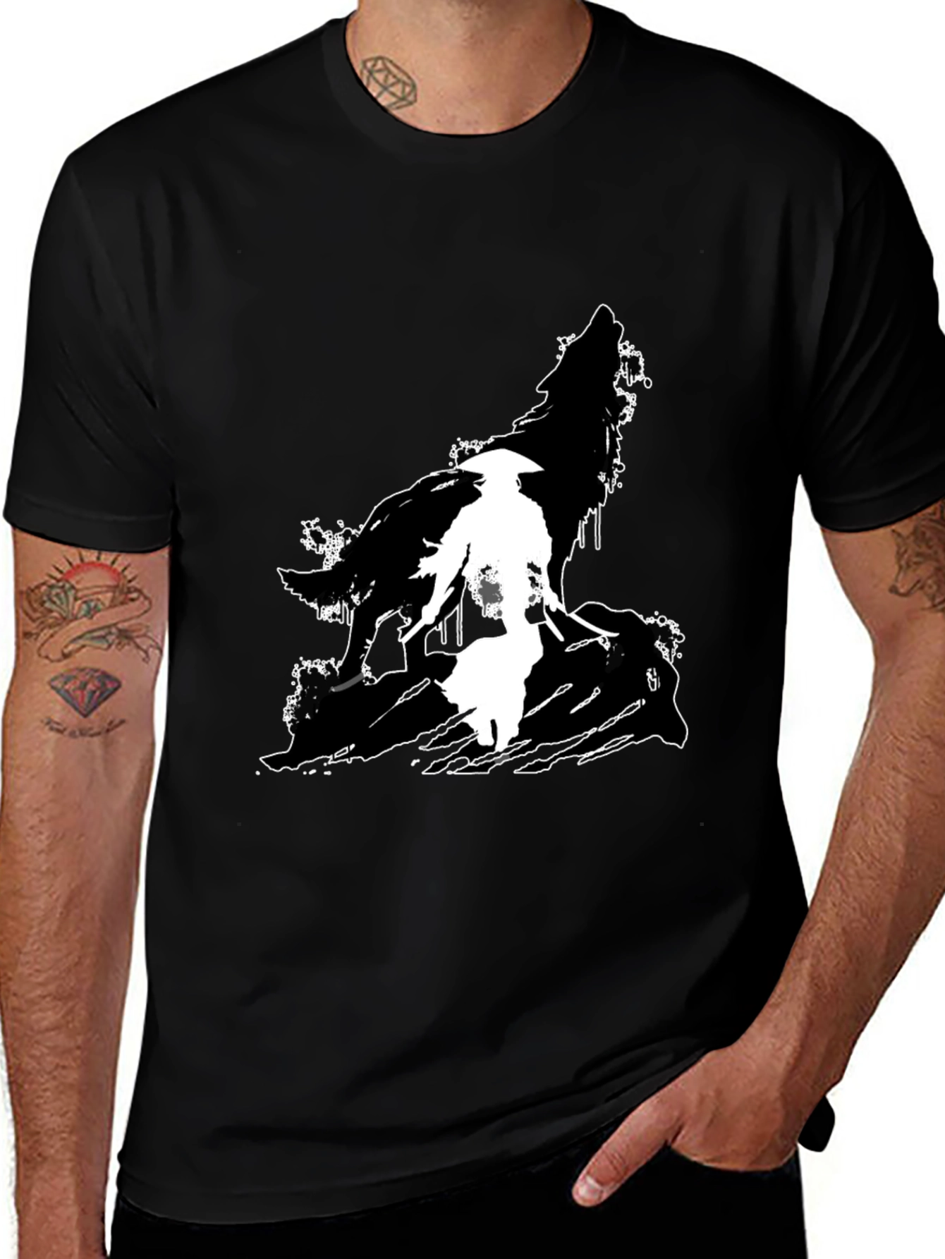 Wolf Silhouette Graphic T-Shirt - Black