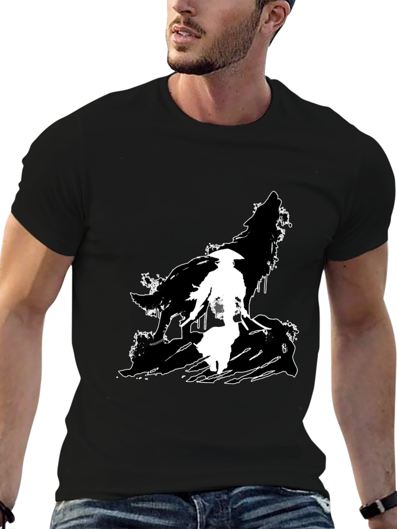 Wolf Silhouette Graphic T-Shirt - Black
