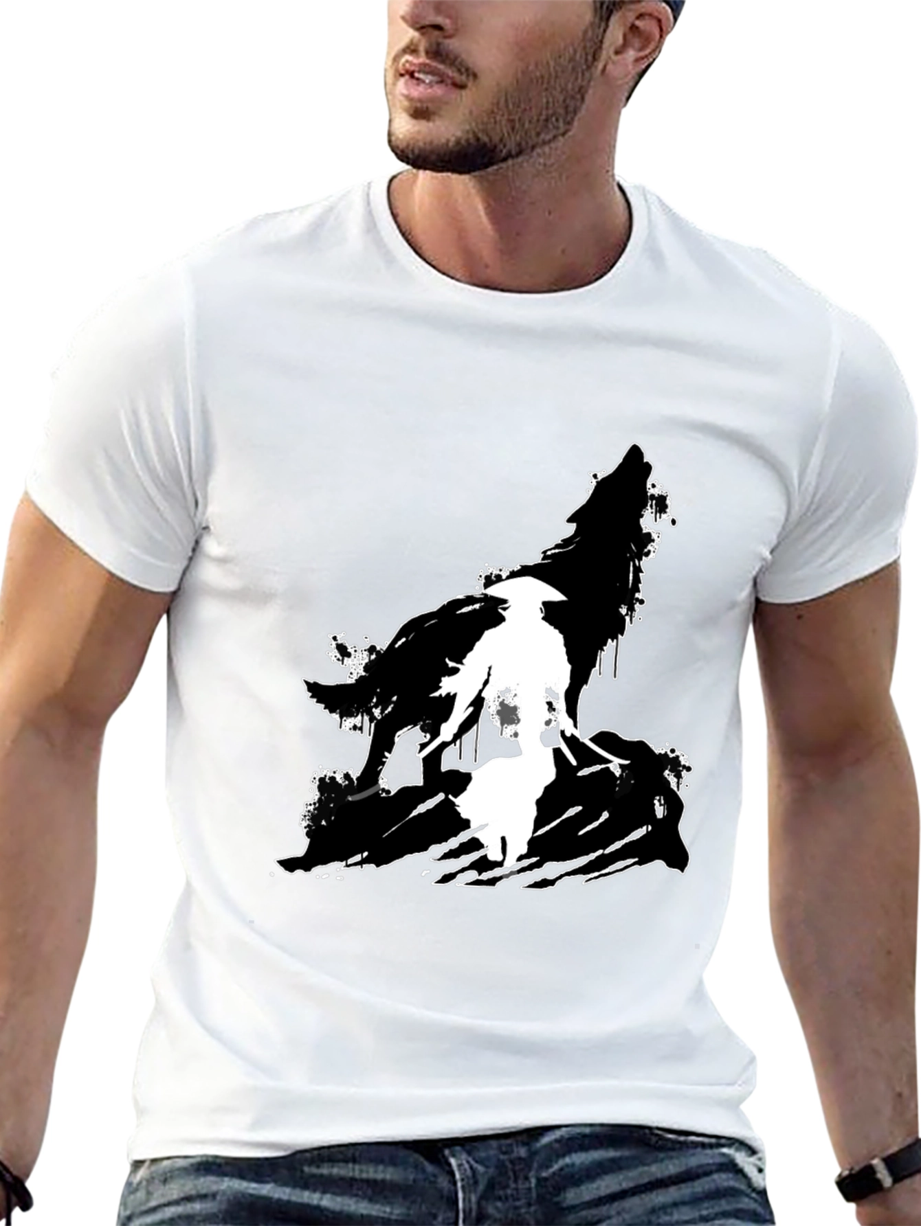 Wolf Silhouette Graphic T-Shirt - Black