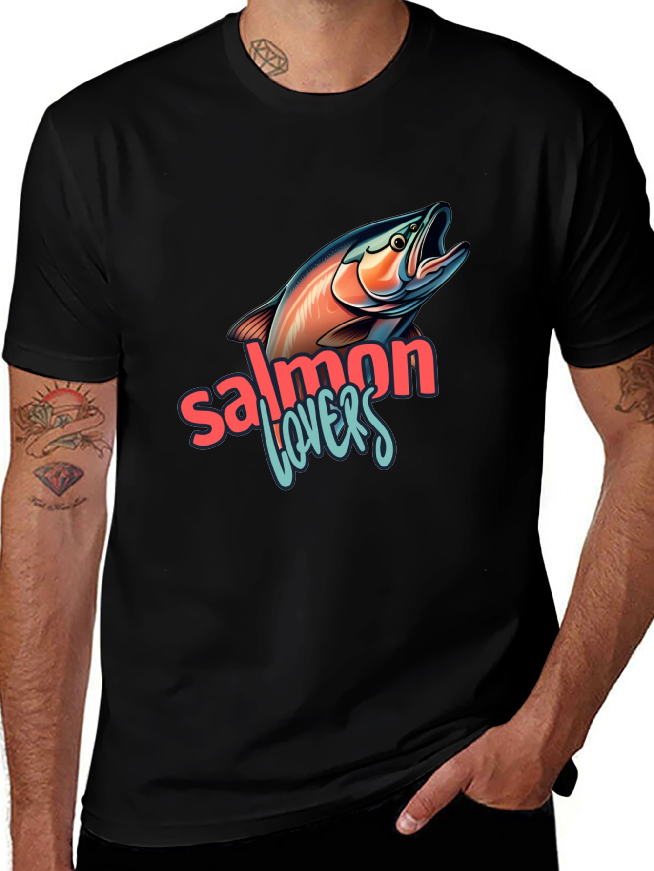 Salmon Lovers Graphic Tee - Black