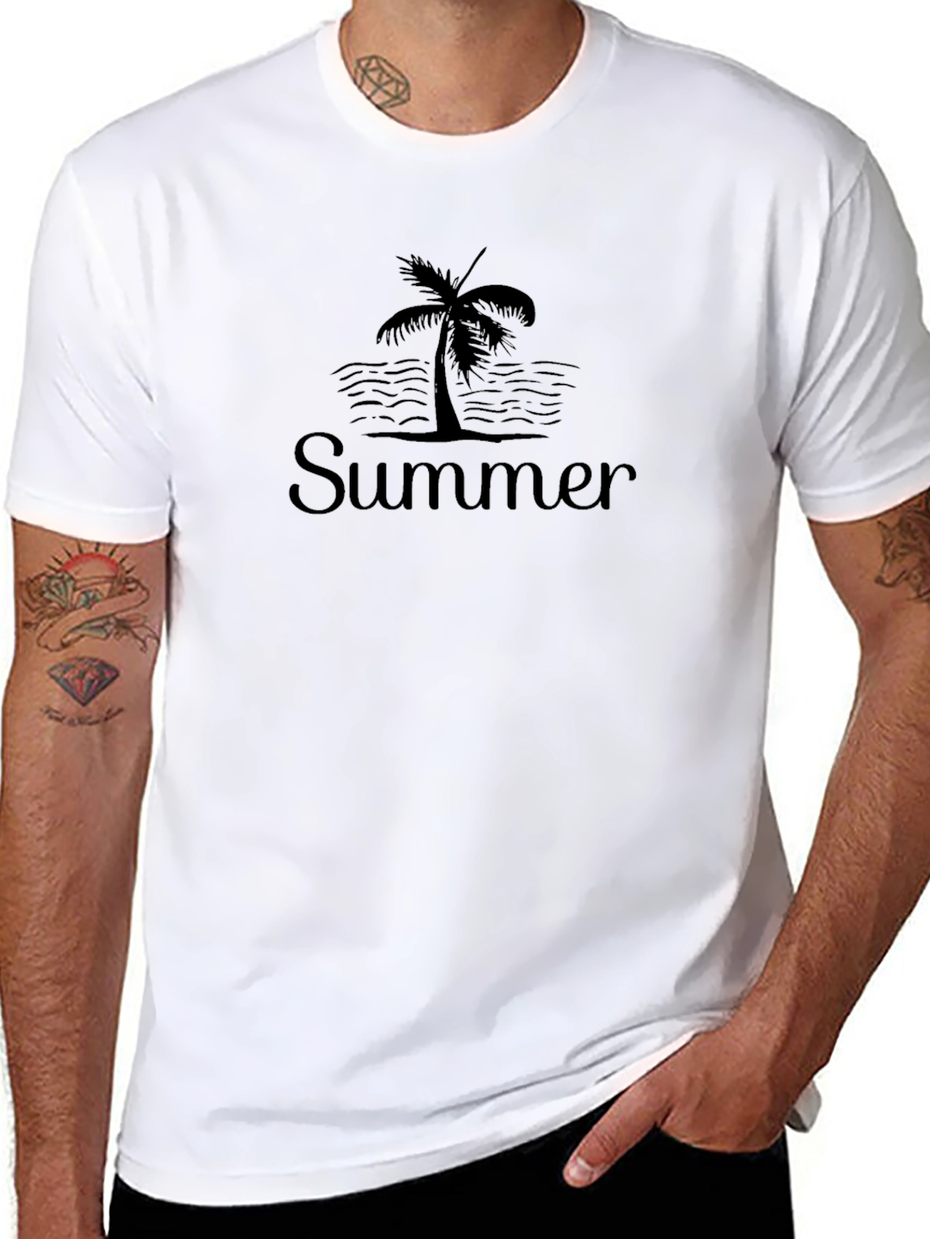 Summer Palm Tree Graphic Tee - Black Unisex T-Shirt