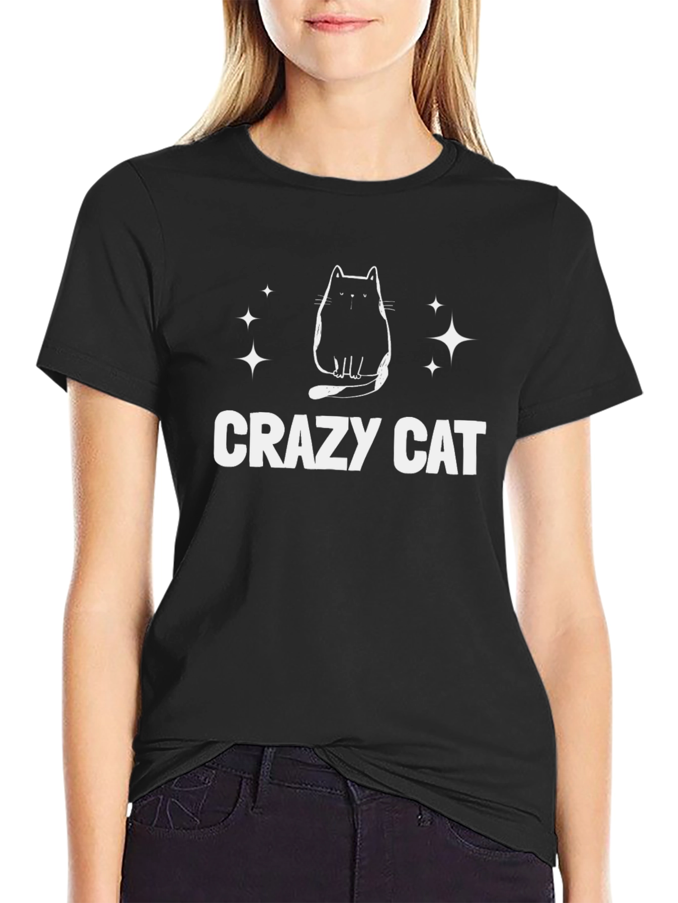 Crazy Cat Graphic T-Shirt - Unisex Black Tee