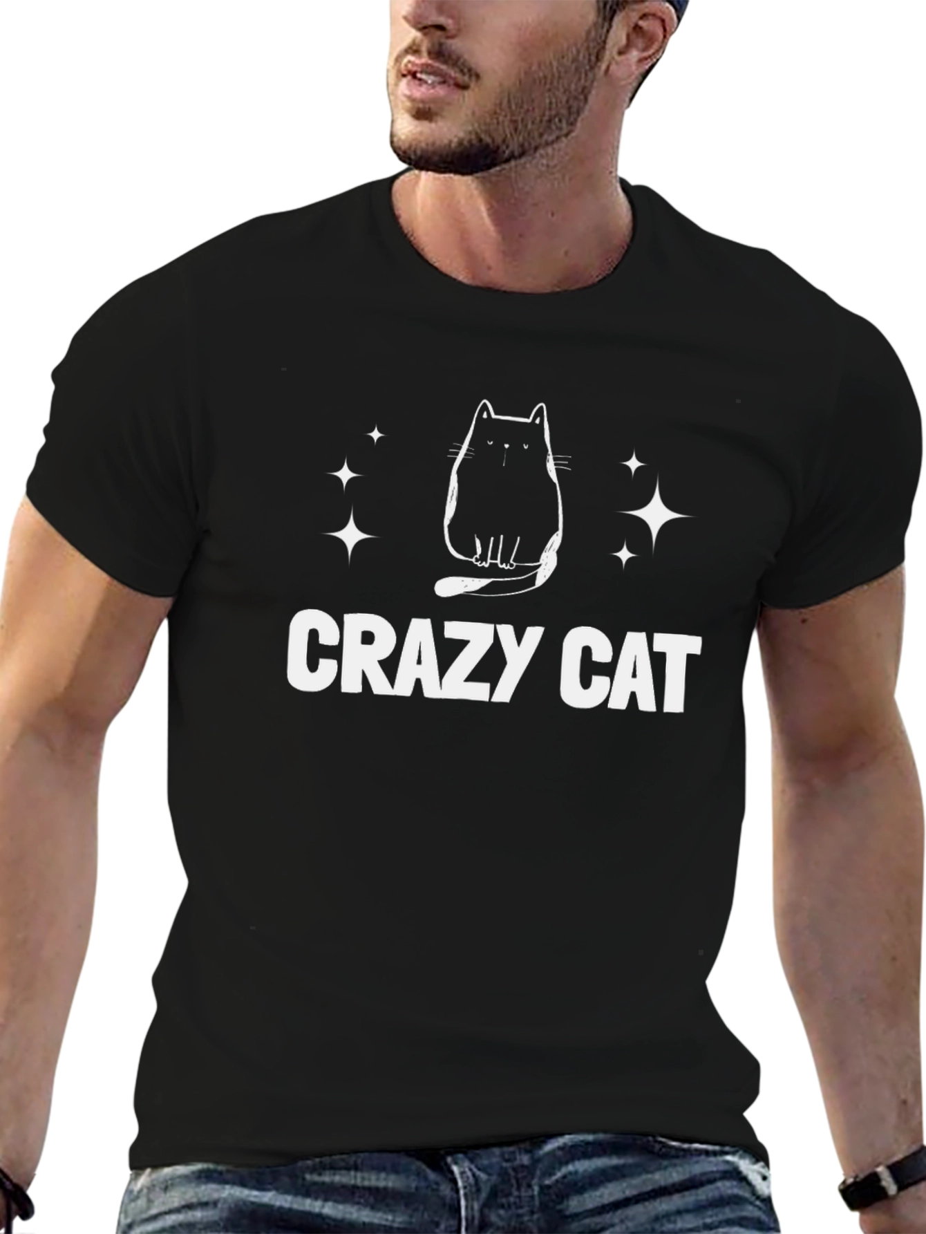 Crazy Cat Graphic T-Shirt - Unisex Black Tee