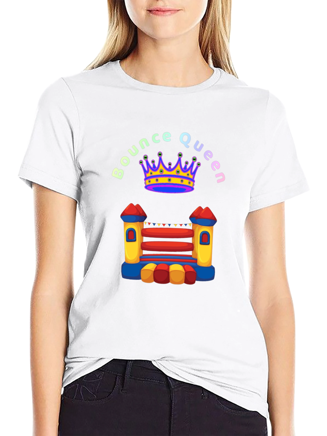 Bounce Queen Black T-Shirt - Bouncy Castle Design