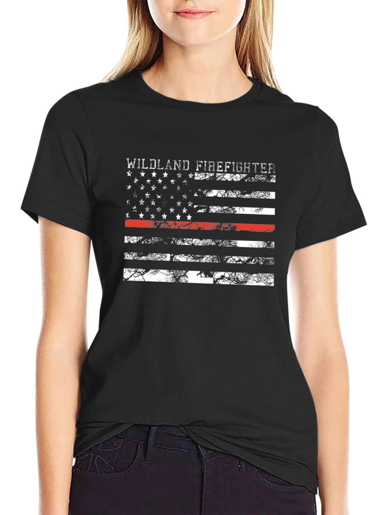 Wildland Firefighter Thin Red Line Flag T-Shirt