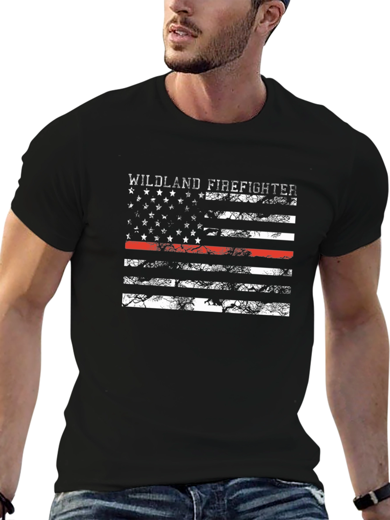 Wildland Firefighter Thin Red Line Flag T-Shirt