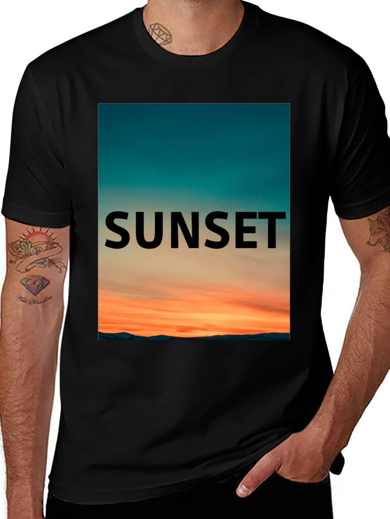 Sunset Graphic Tee - Black Cotton T-Shirt