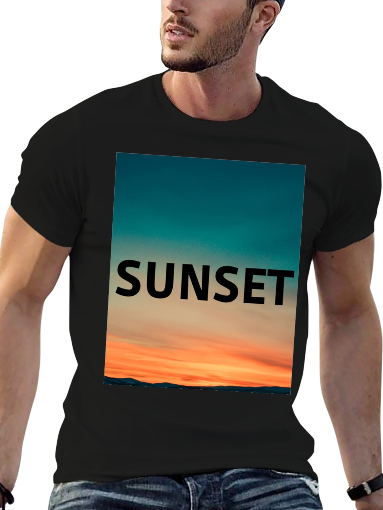 Sunset Graphic Tee - Black Cotton T-Shirt