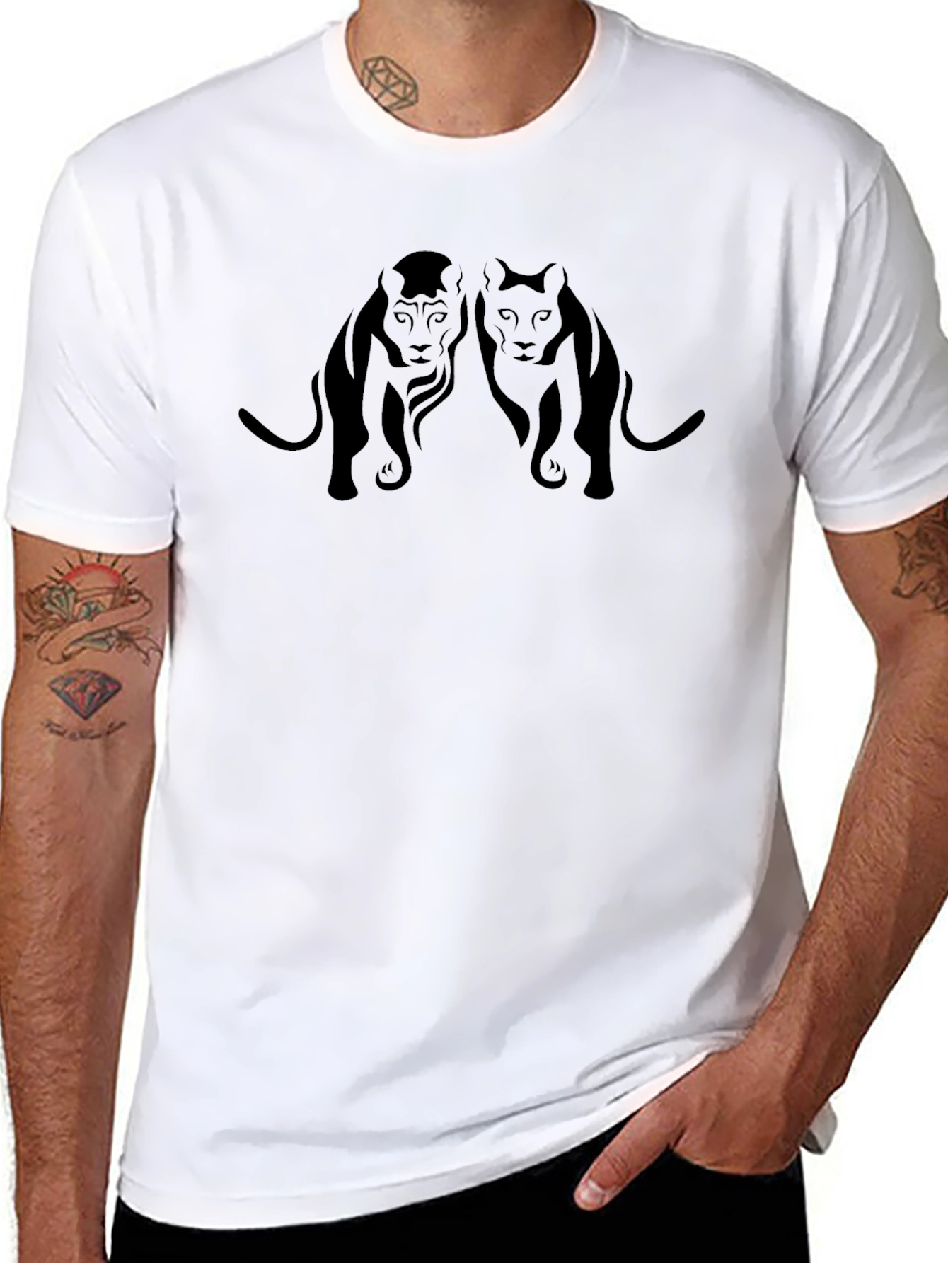Stylish Black Tee with Lion Silhouette Design