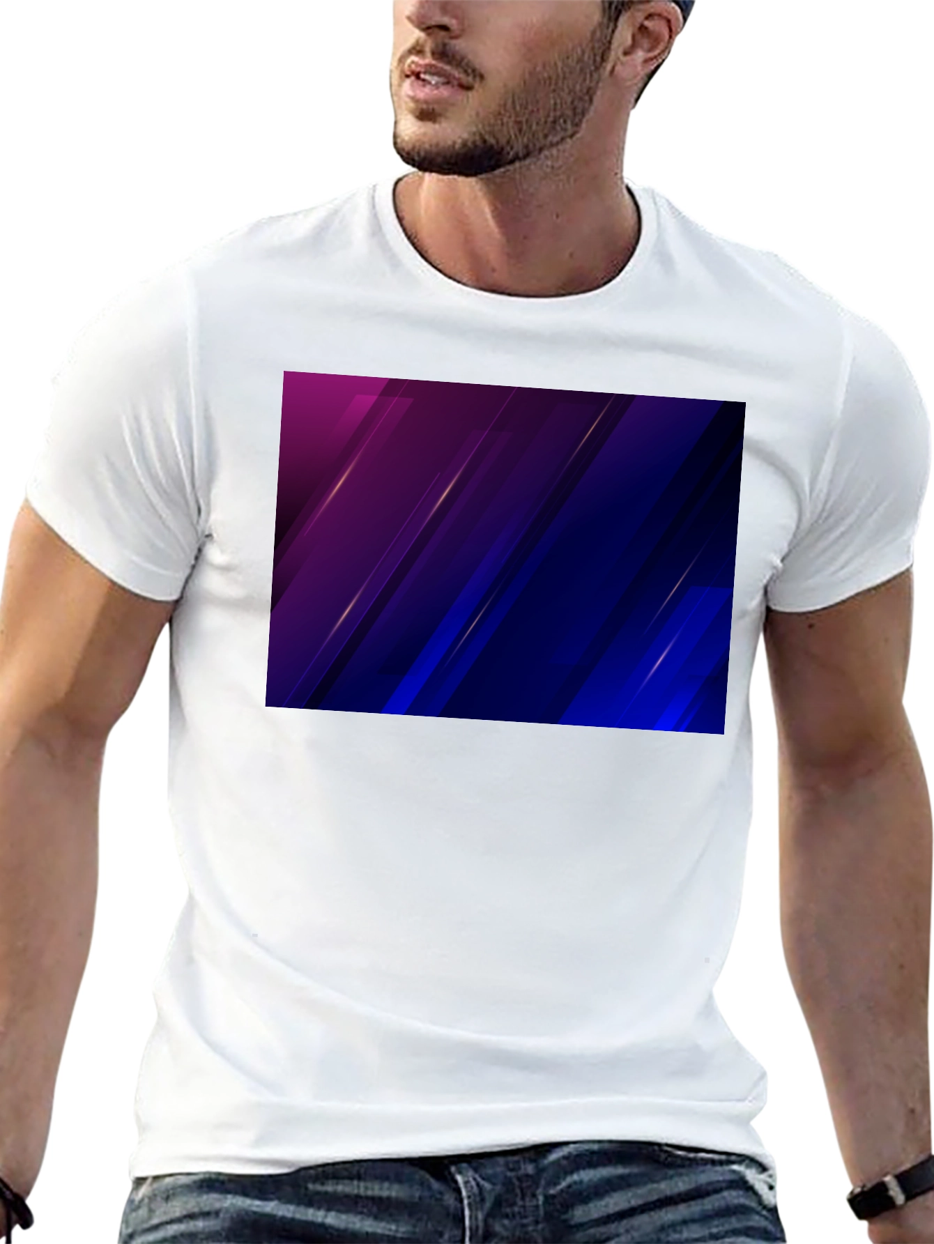 Stylish Black Tee with Abstract Purple & Blue Design