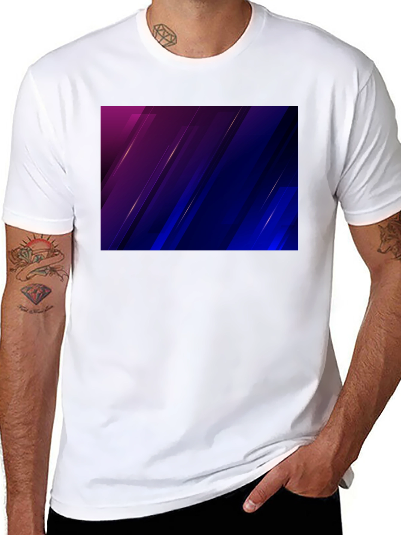 Stylish Black Tee with Abstract Purple & Blue Design