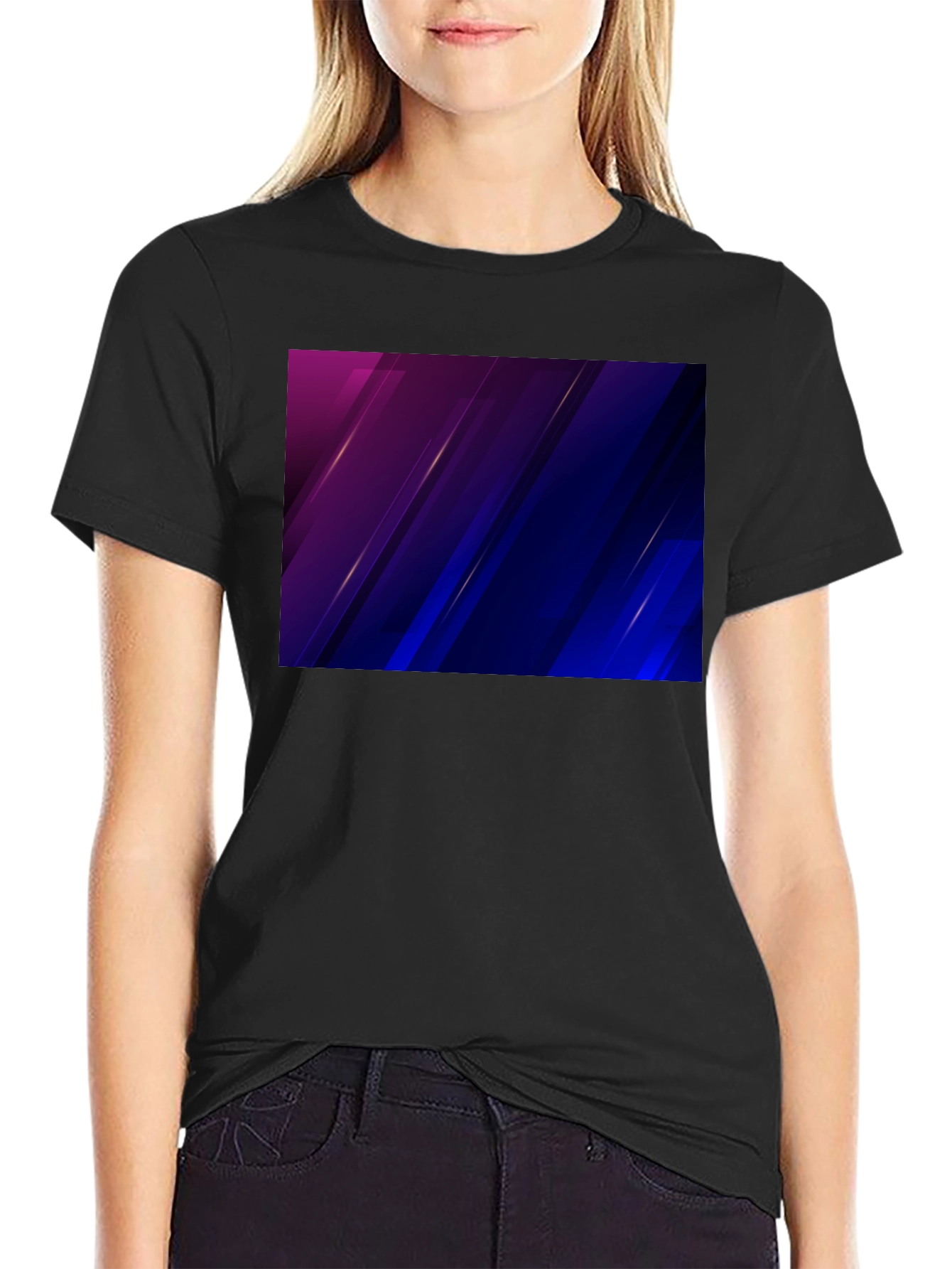 Stylish Black Tee with Abstract Purple & Blue Design