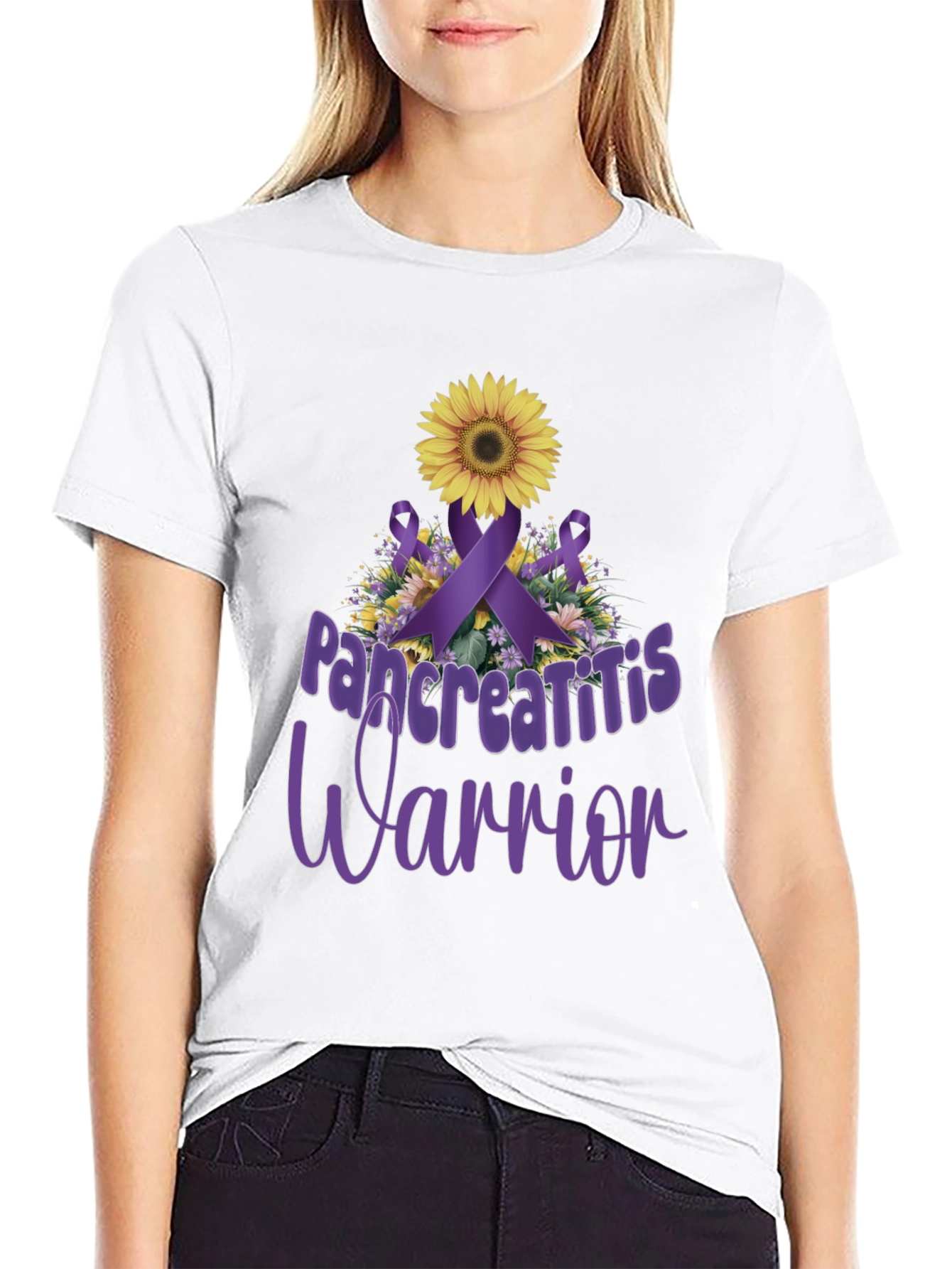 Pancreatitis Warrior Sunflower Ribbon T-Shirt