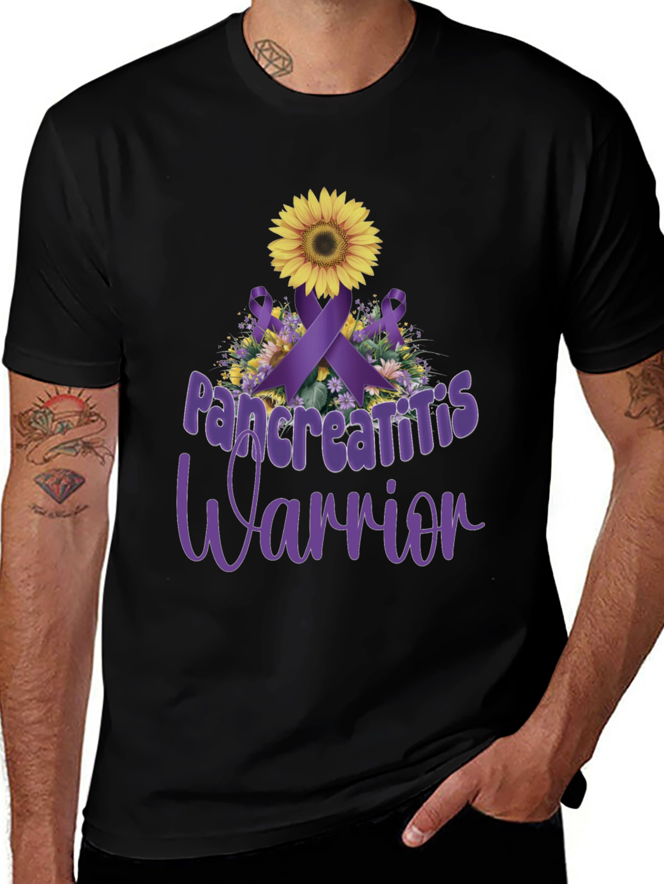 Pancreatitis Warrior Sunflower Ribbon T-Shirt