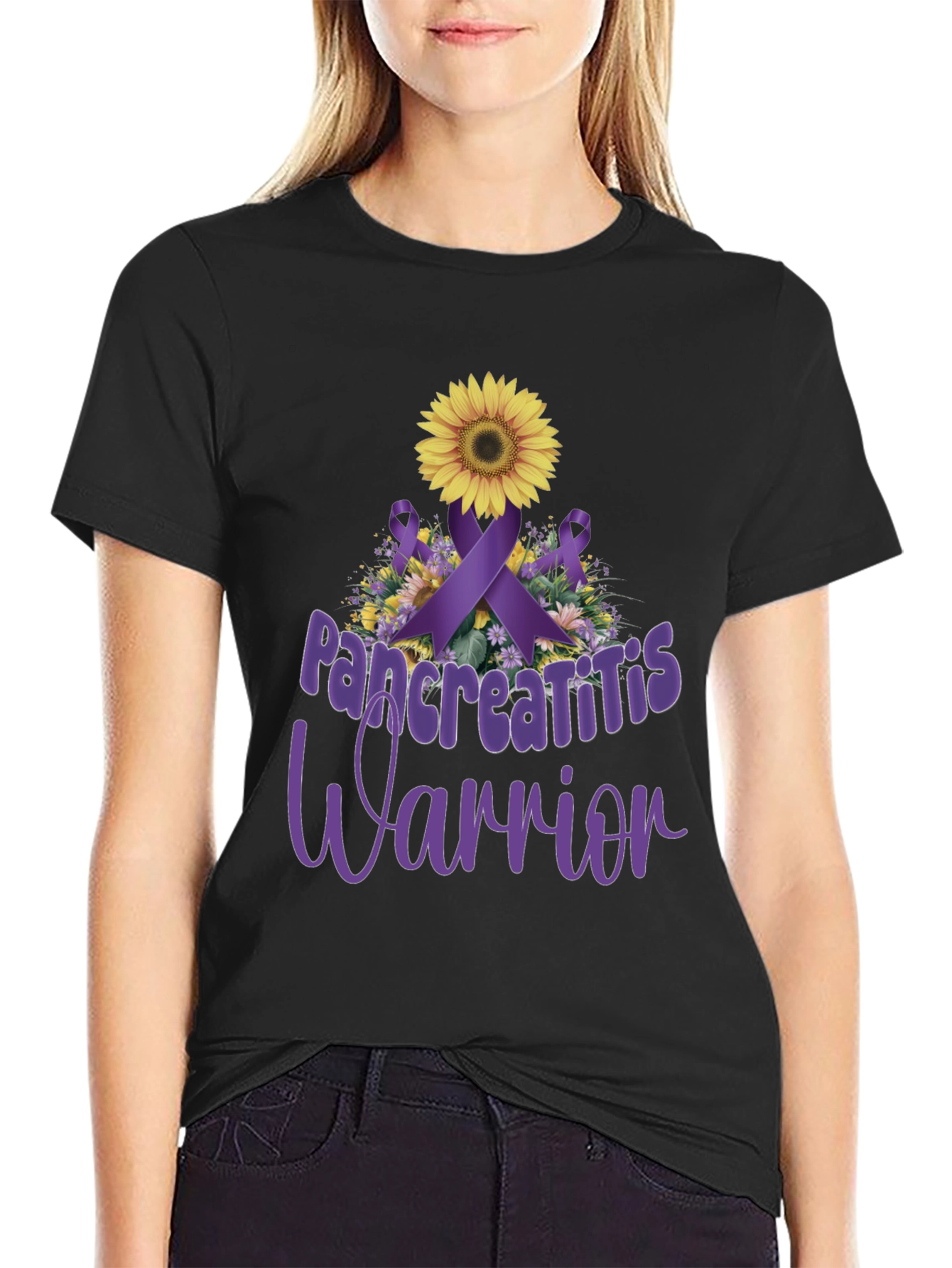 Pancreatitis Warrior Sunflower Ribbon T-Shirt