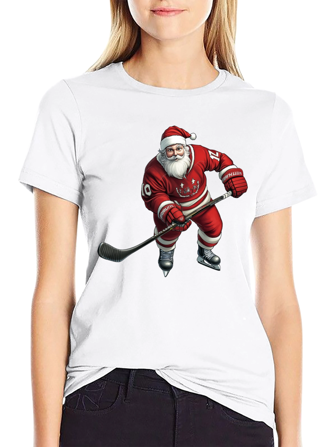 Santa Hockey T-Shirt - Holiday Festive Tee