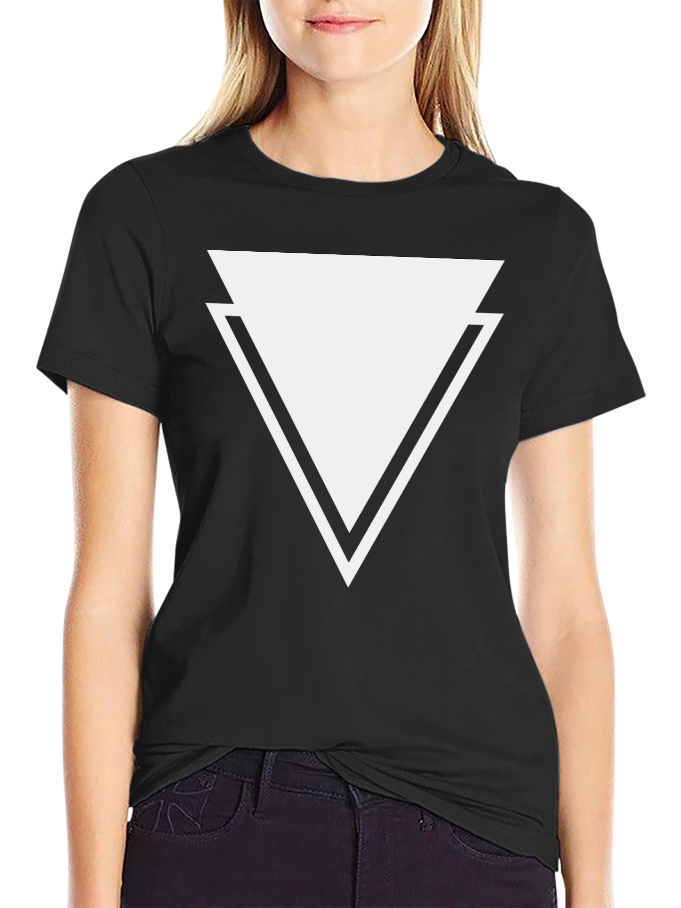 Mens Black T-Shirt - Geometric Triangle Design