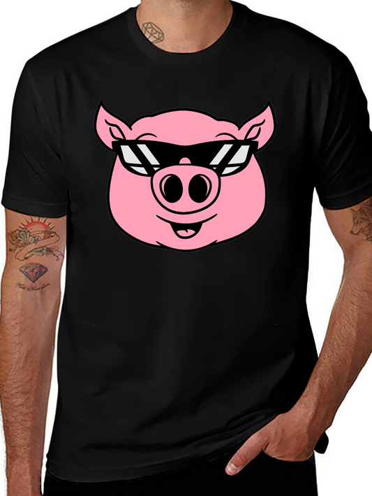 Cool Pig T-Shirt - Black Cotton Tee with Pig Design