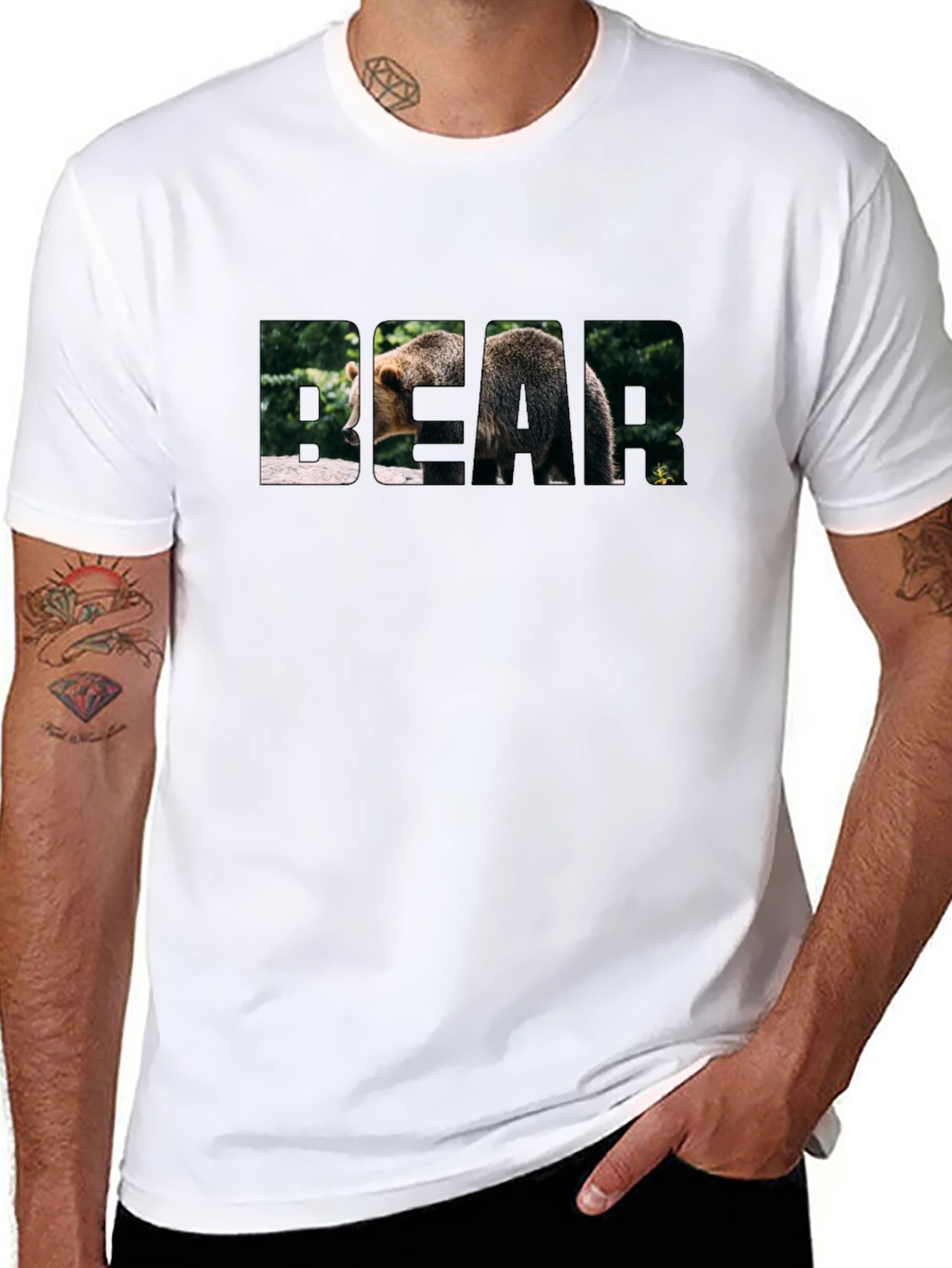 Bear Graphic Print T-Shirt - Black