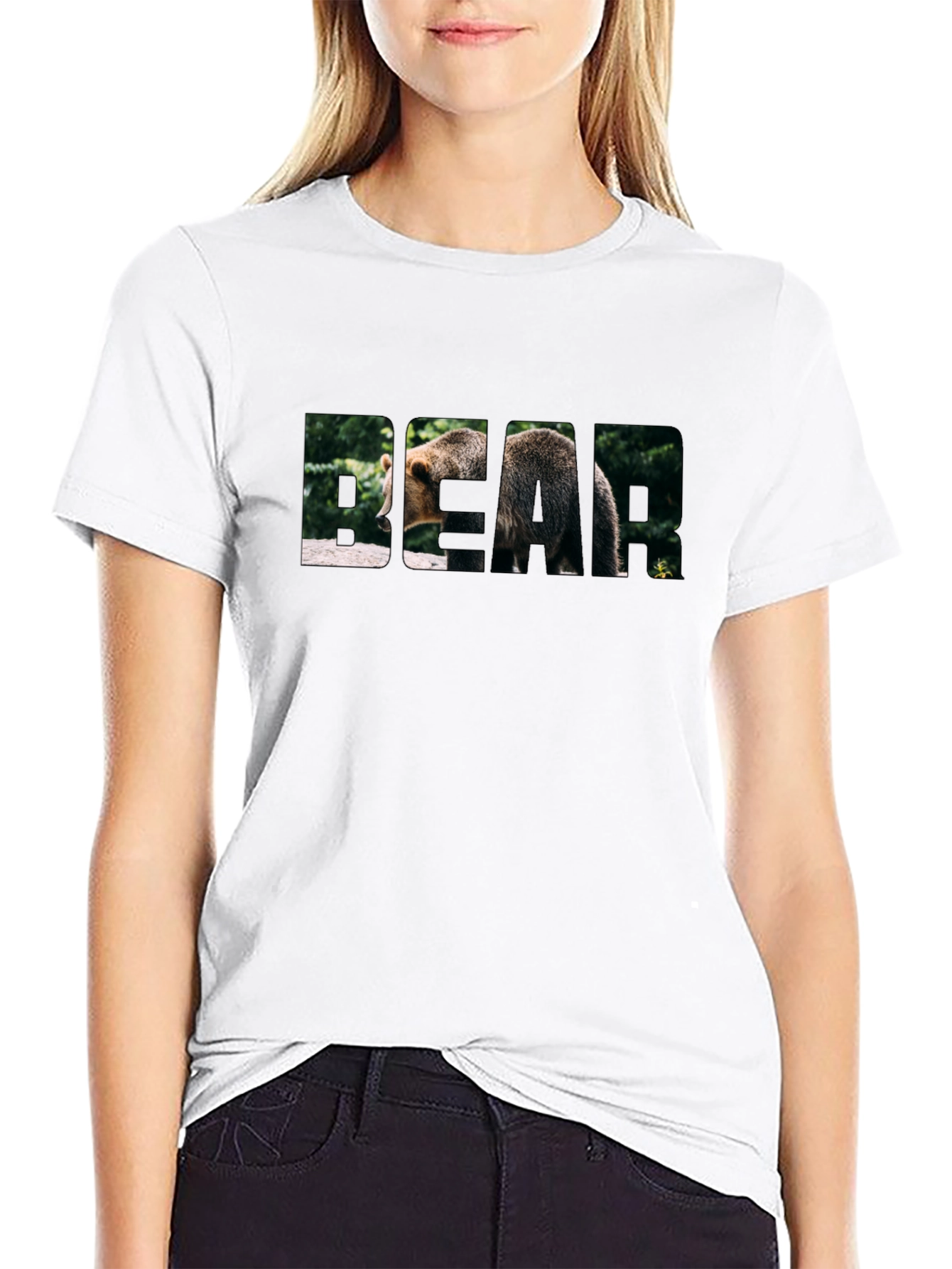Bear Graphic Print T-Shirt - Black