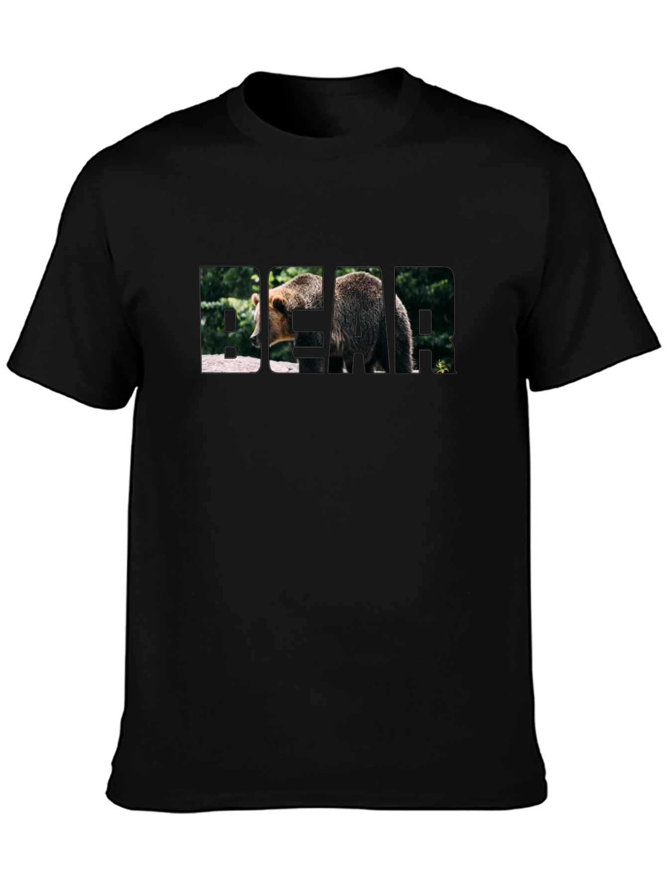 Bear Graphic Print T-Shirt - Black