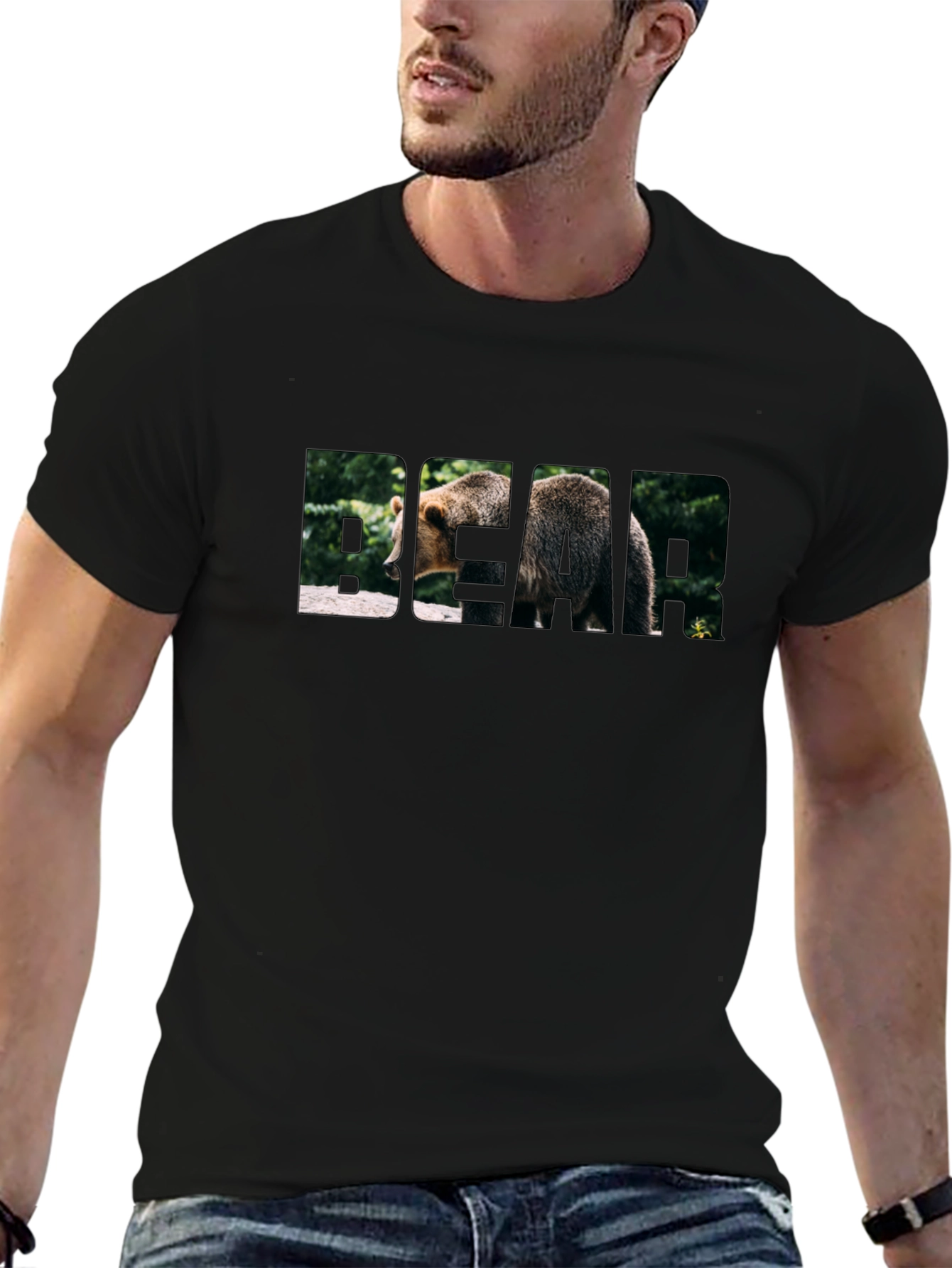 Bear Graphic Print T-Shirt - Black