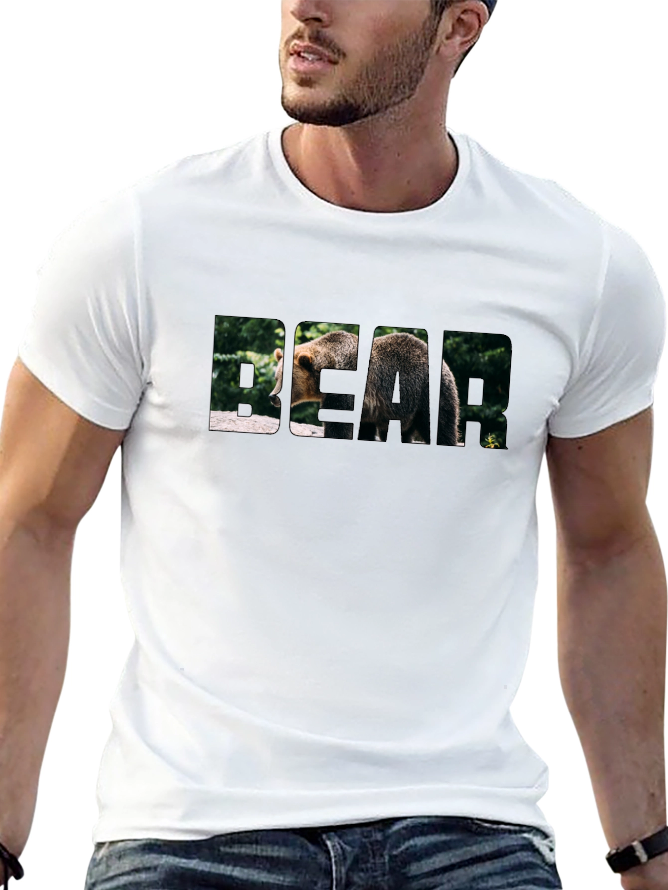 Bear Graphic Print T-Shirt - Black