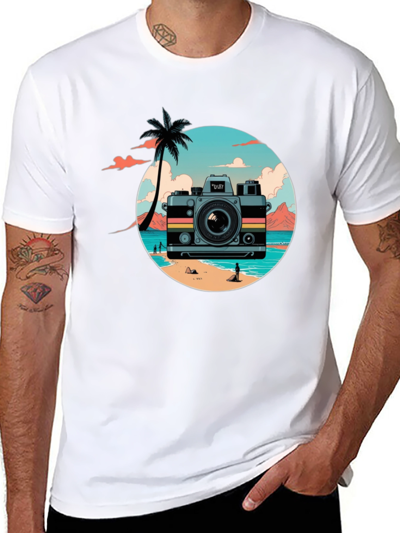Retro Camera Beach T-Shirt - Summer Vibes