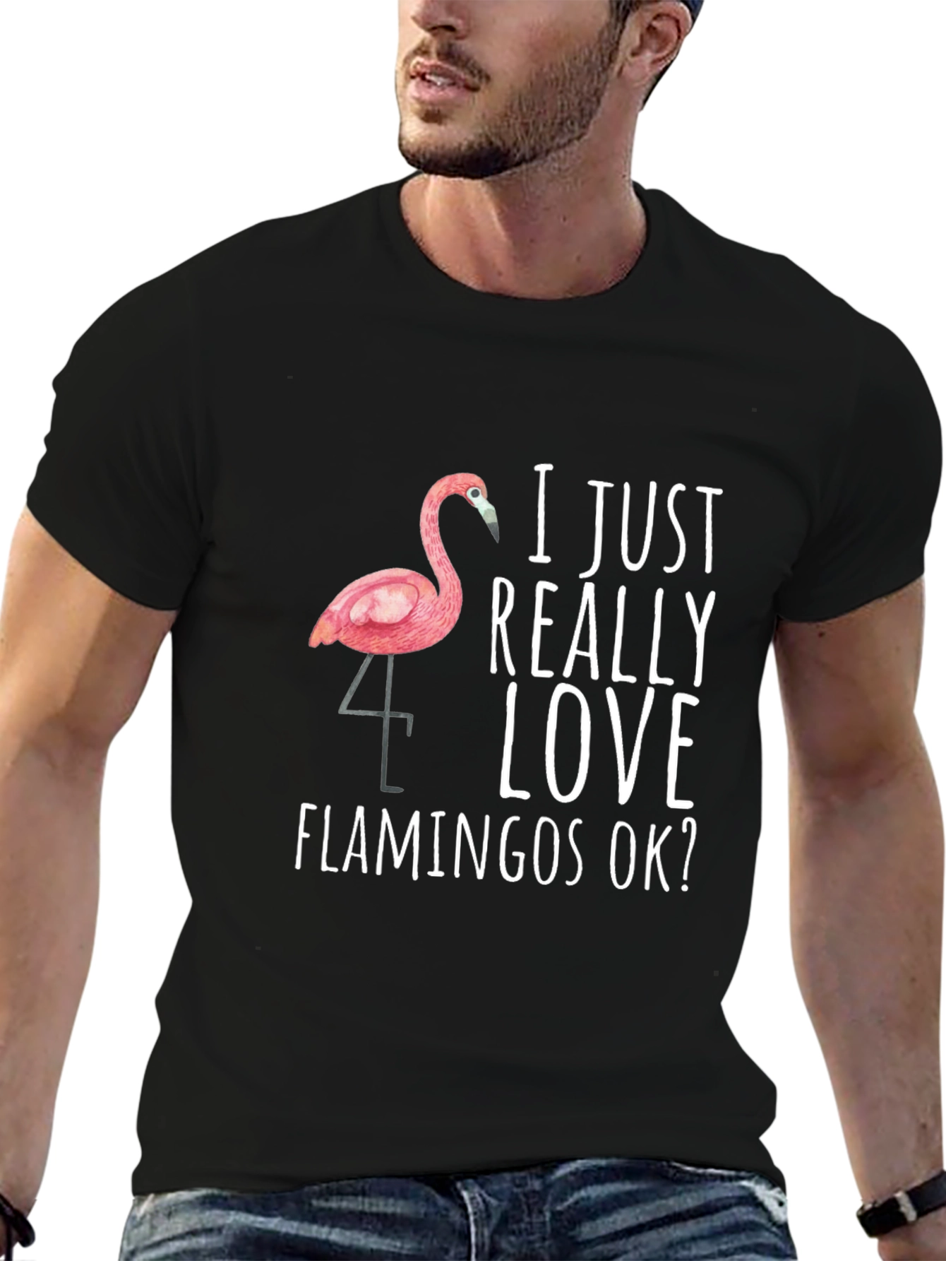 Flamingo Lover Graphic Tee - Black Cotton T-Shirt