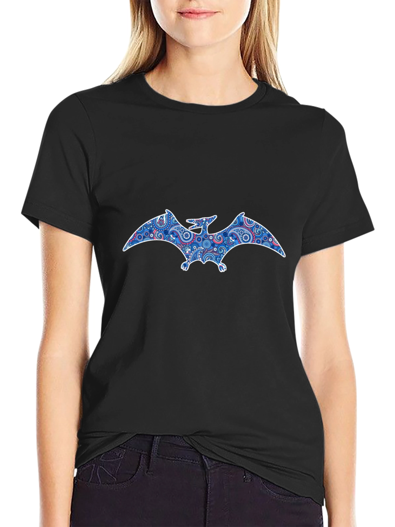 Pterodactyl Paisley Print Black T-Shirt