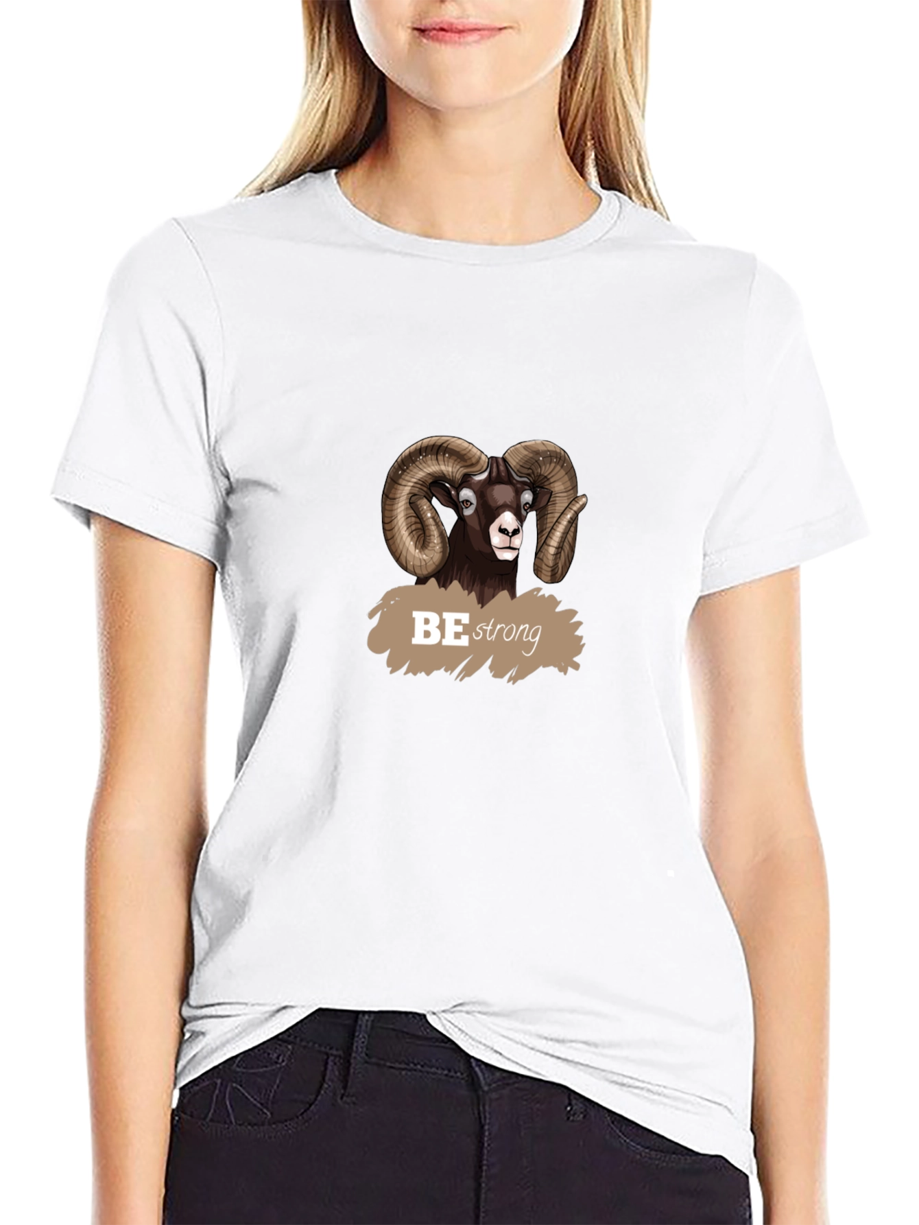 Be Strong Ram Graphic Tee - Black Cotton T-Shirt