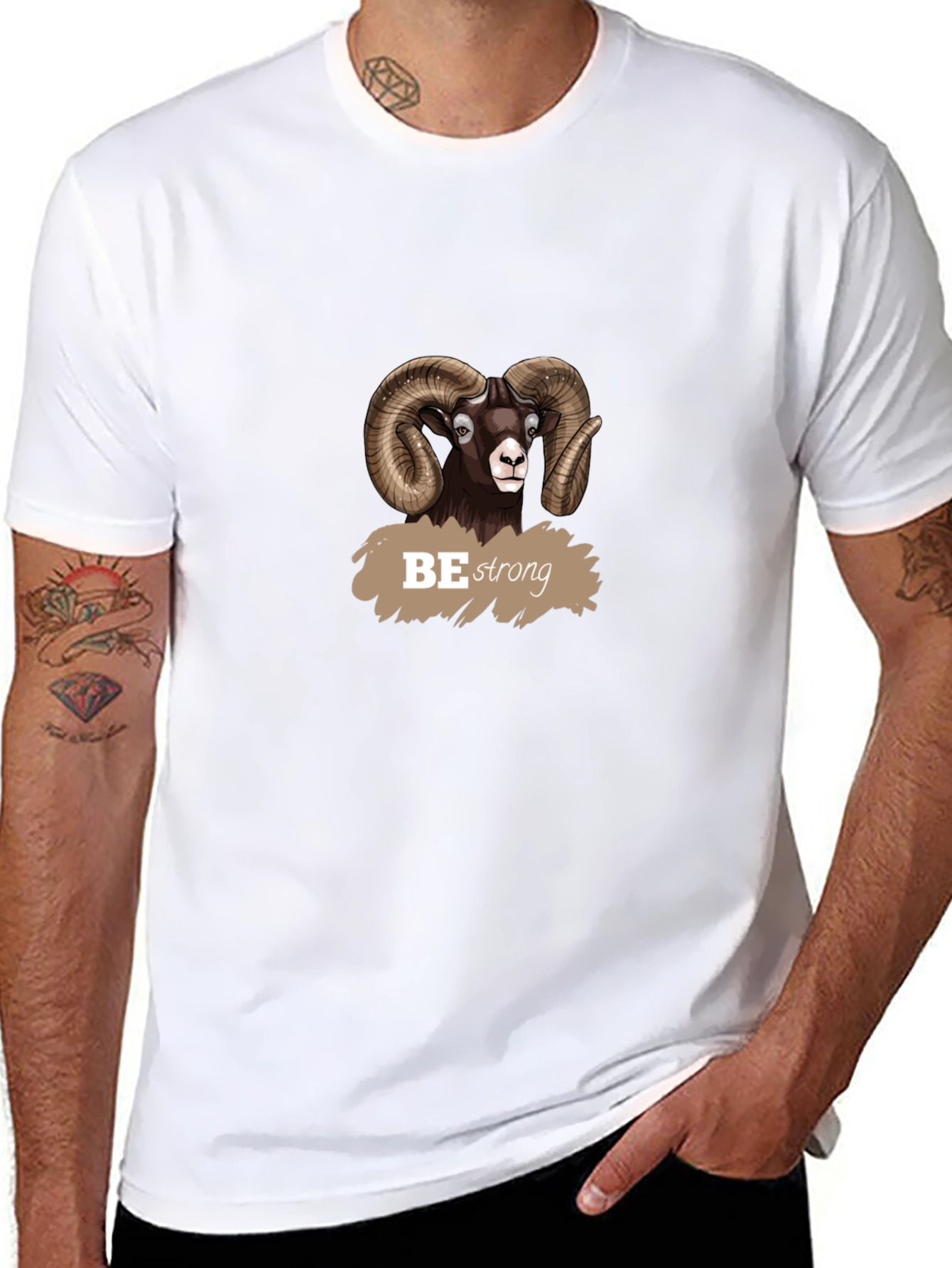 Be Strong Ram Graphic Tee - Black Cotton T-Shirt