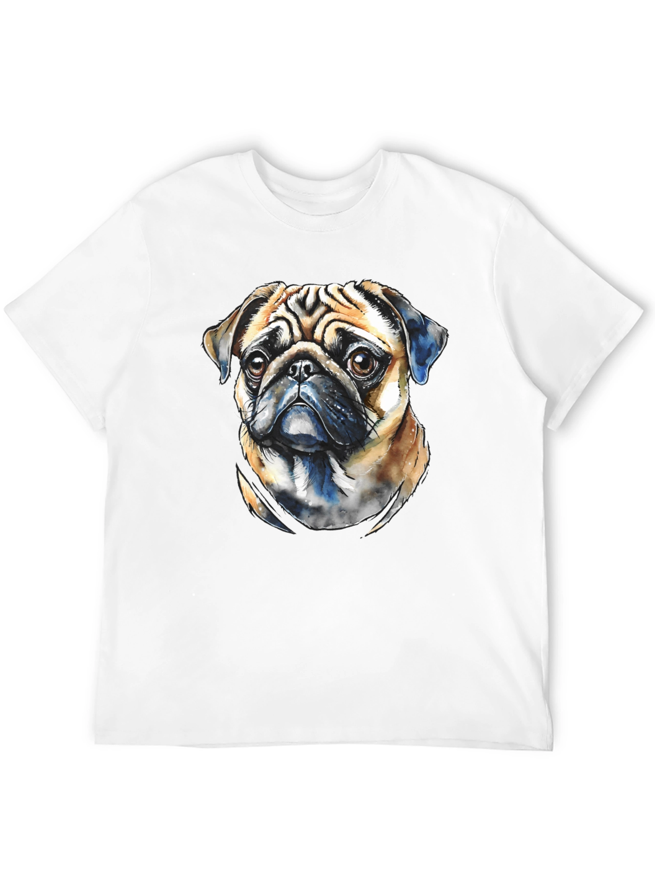 Pug Dog Portrait Graphic T-Shirt - Black
