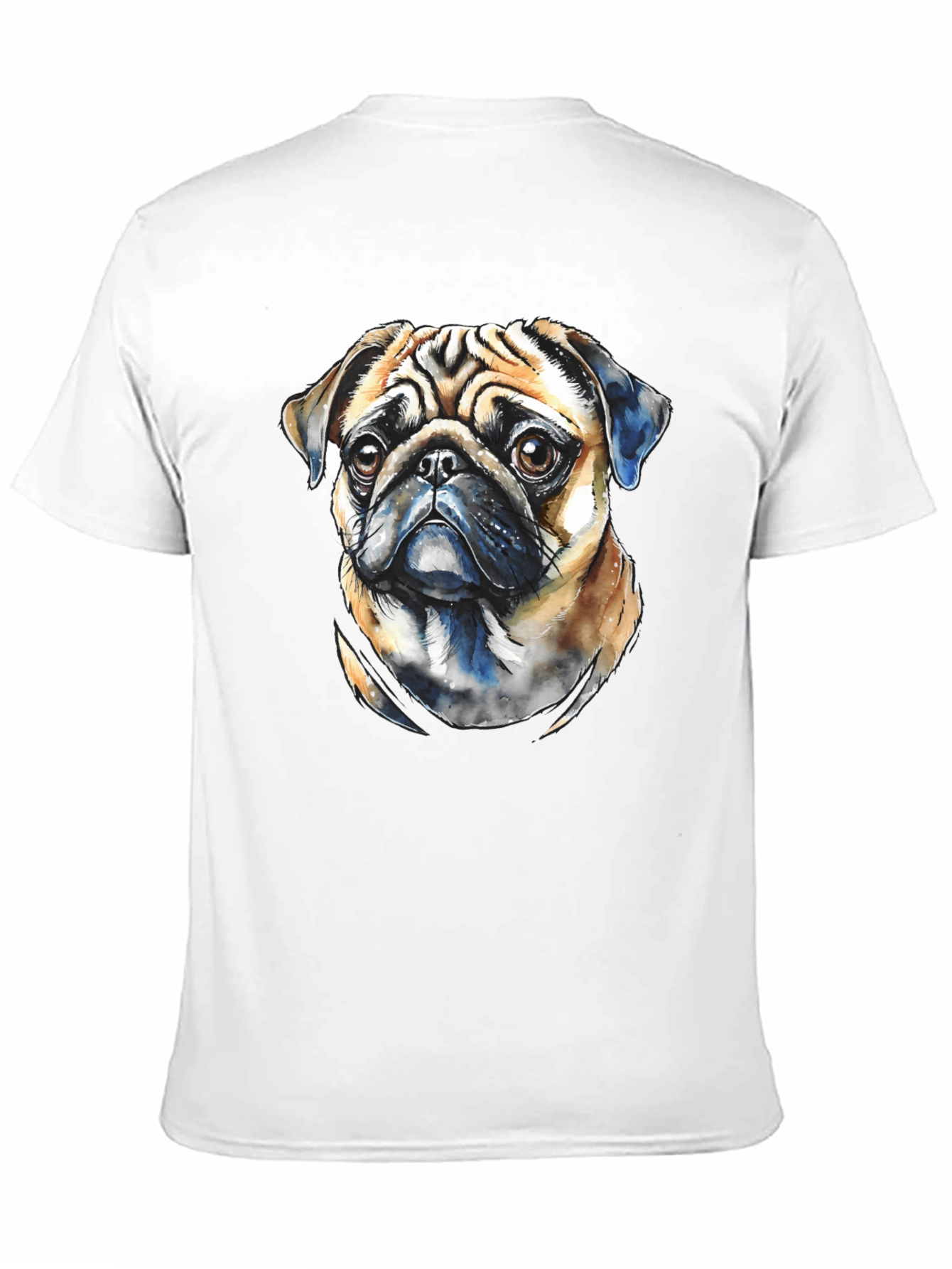 Pug Dog Portrait Graphic T-Shirt - Black