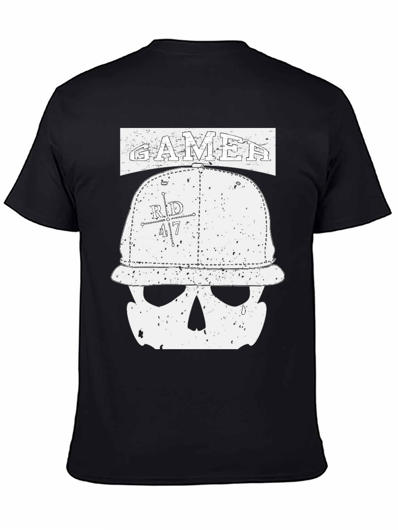 Gamer Skull Hat Graphic Black T-Shirt
