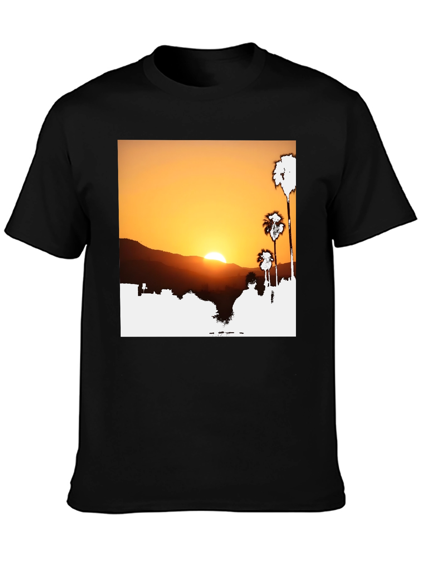 Sunset Palm Tree Graphic Tee - Black