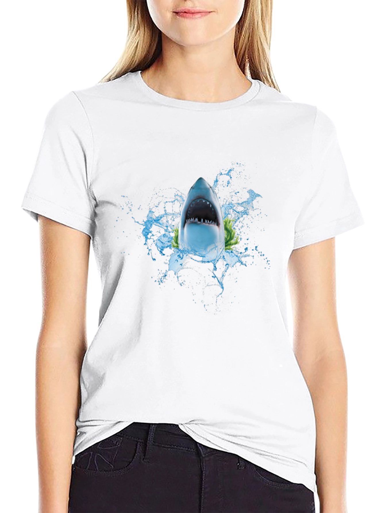 Shark Attack Graphic Tee - Black Cotton T-Shirt