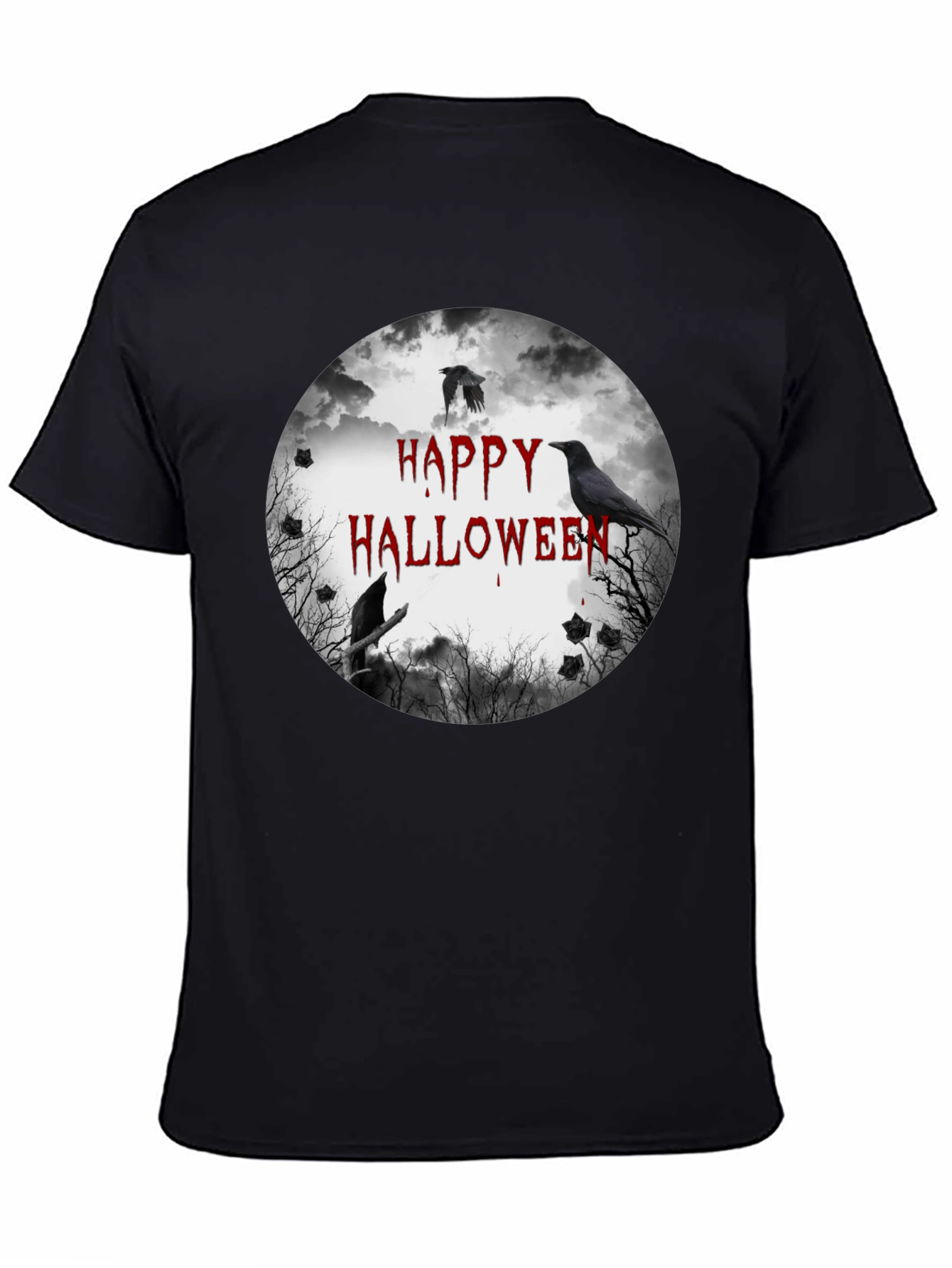 Happy Halloween Crow Graphic Black T-Shirt