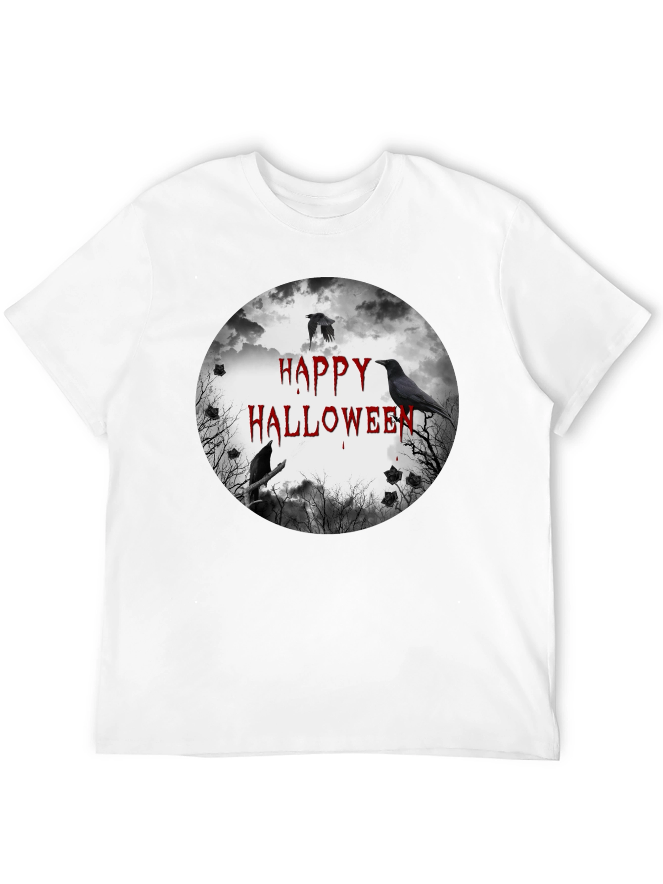 Happy Halloween Crow Graphic Black T-Shirt