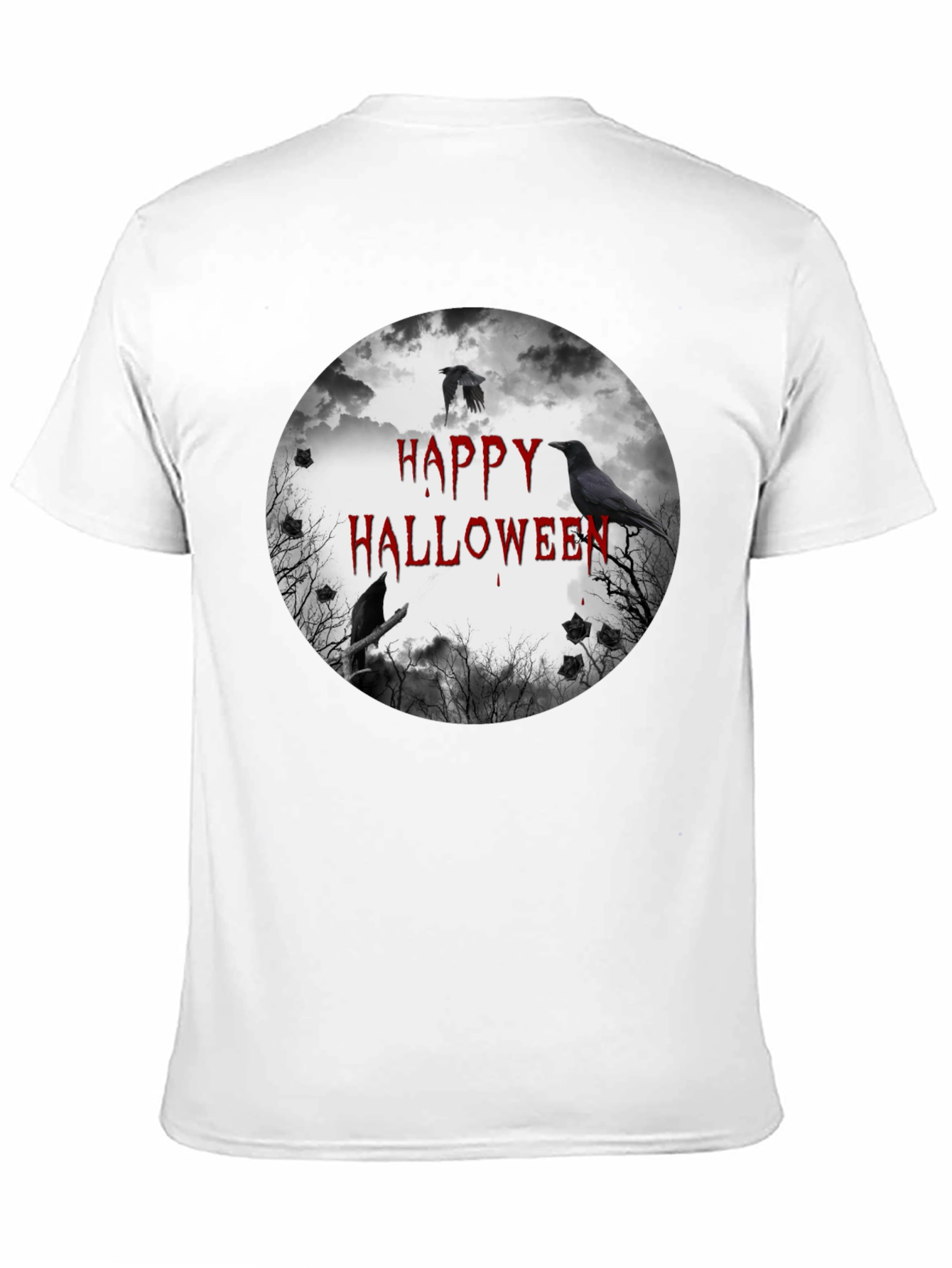 Happy Halloween Crow Graphic Black T-Shirt