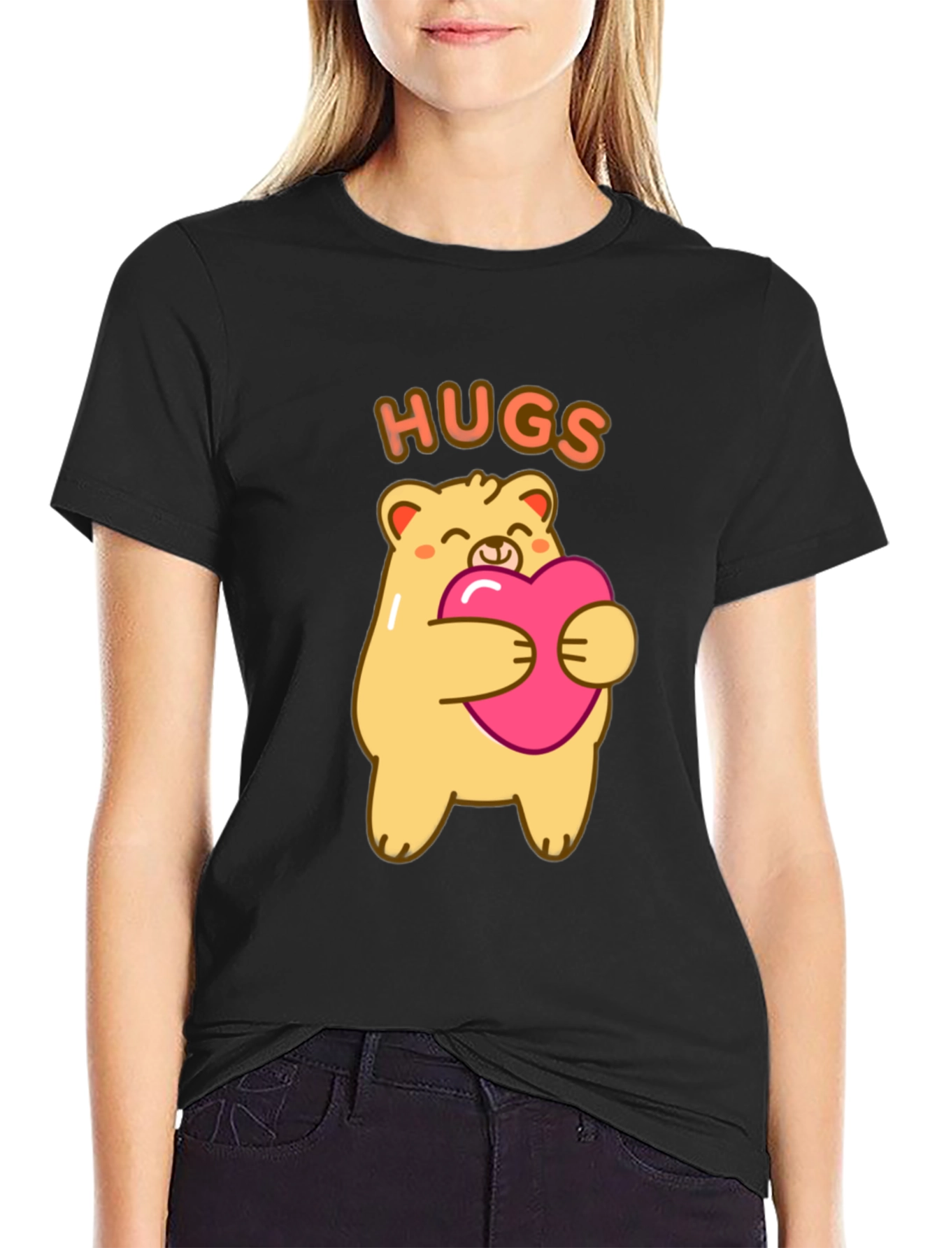 Cute Bear Hugs T-Shirt -  Comfortable Black Tee