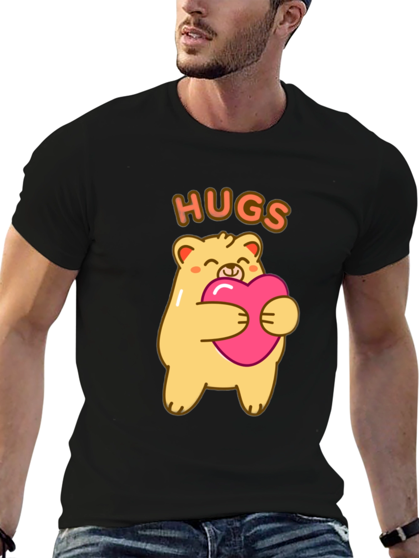 Cute Bear Hugs T-Shirt -  Comfortable Black Tee