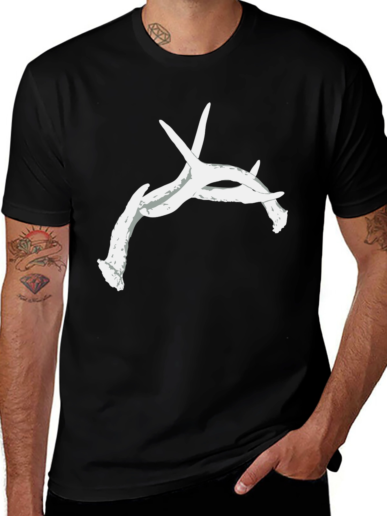 Antler Graphic Tee - Black Cotton Casual Top