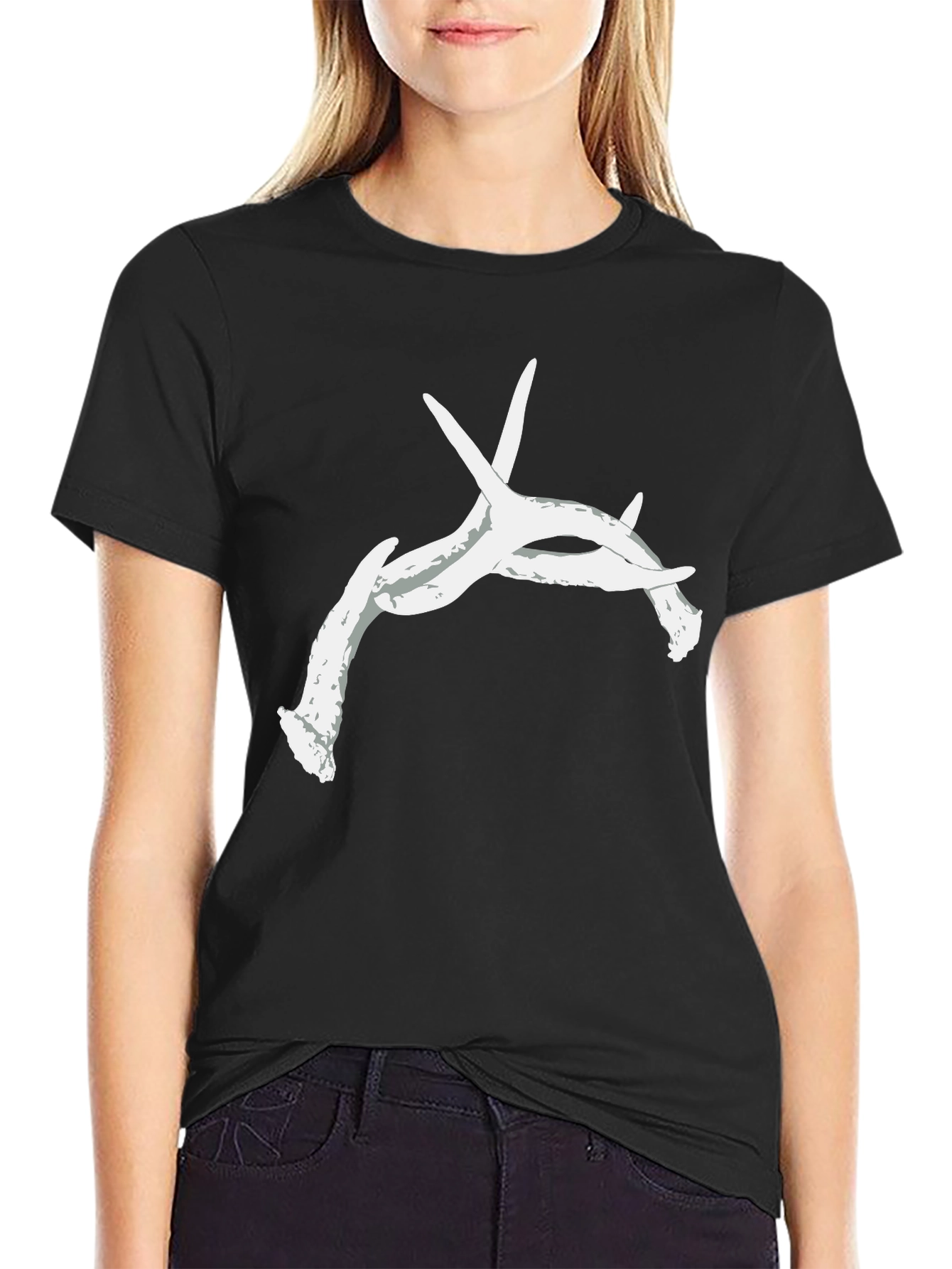 Antler Graphic Tee - Black Cotton Casual Top